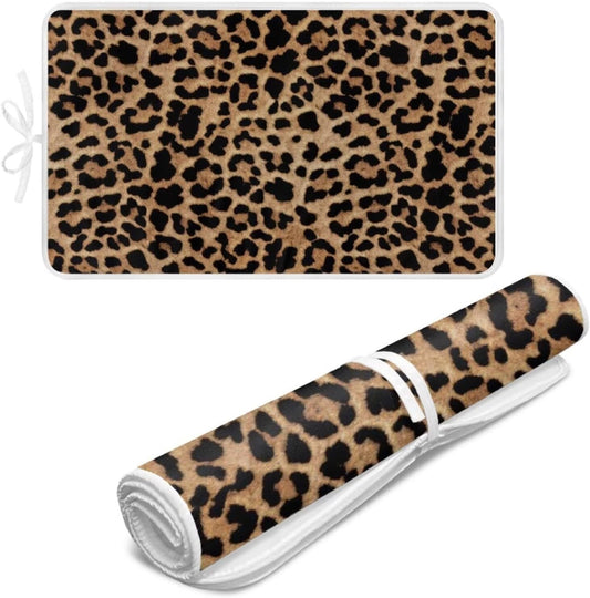 Leopard Print Iron Mat Blanket Travel Foldable Ironing Pad Fabric Ironing Board Cover for Top of Tabletop,Brown Thick & Large Portable Ironing Pads 32 x 16 Inch