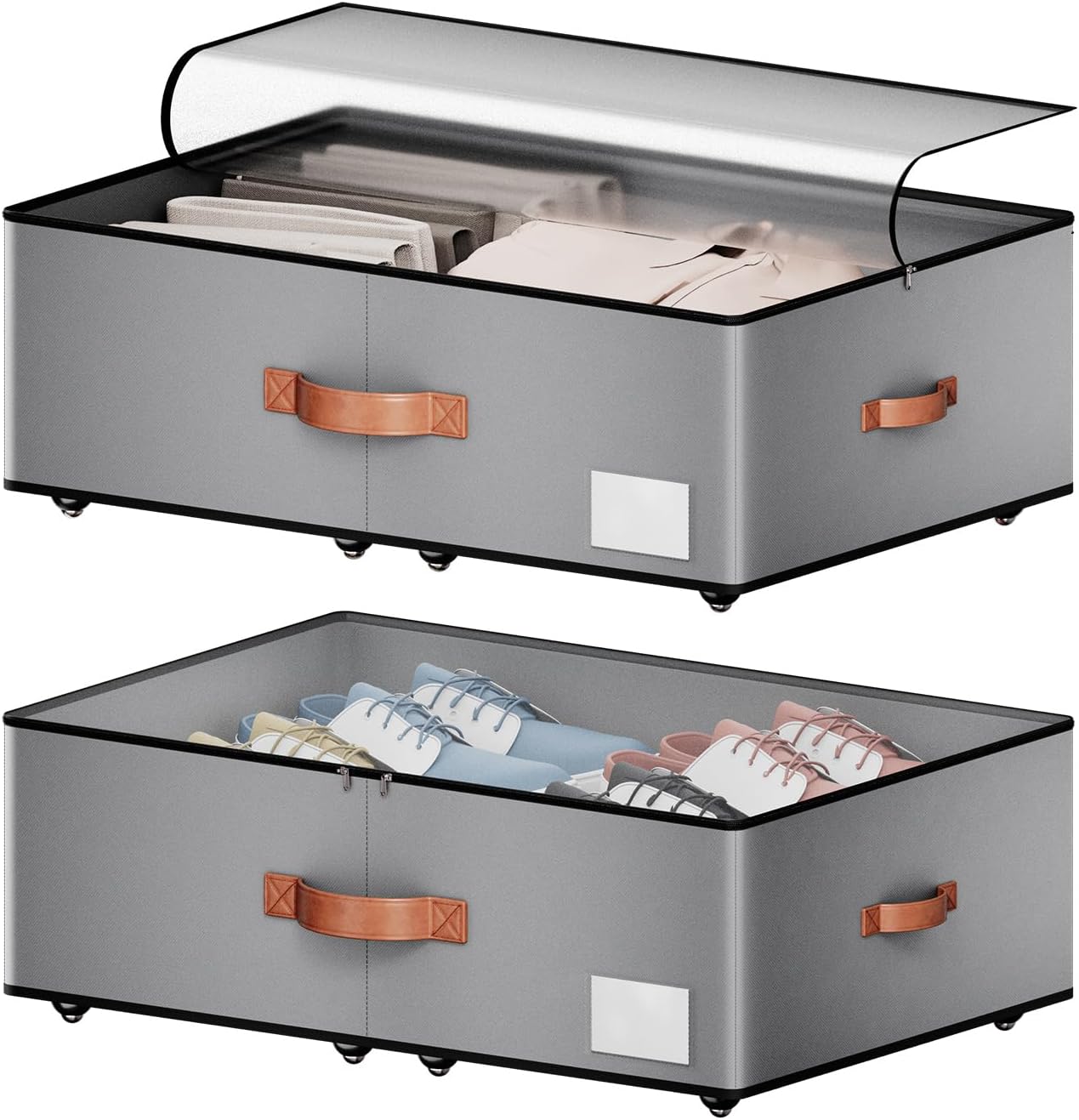 Under bed Storage With Wheels,Large Capacity 10 inches Height Storage Bins,Rolling Under bed Shoe Storage Containers,Under bed Storage Drawers for clothes & blankets