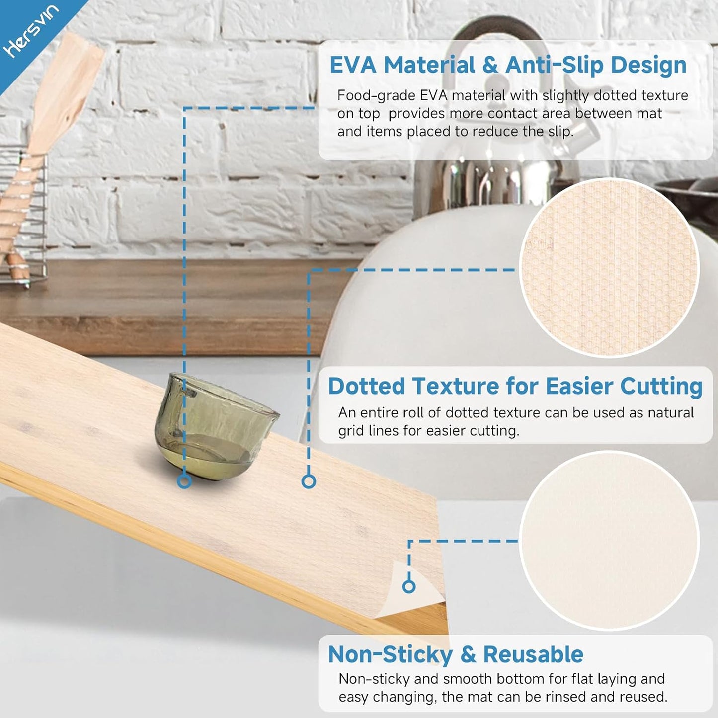 Shelf Liners 16 in x 20 ft EVA Drawer Mats, Non-Adhesive Cupboard Protector, Kitchen Cabinet Lining Fridge Liner (Clear Flat Dot, 40.7x610cm)