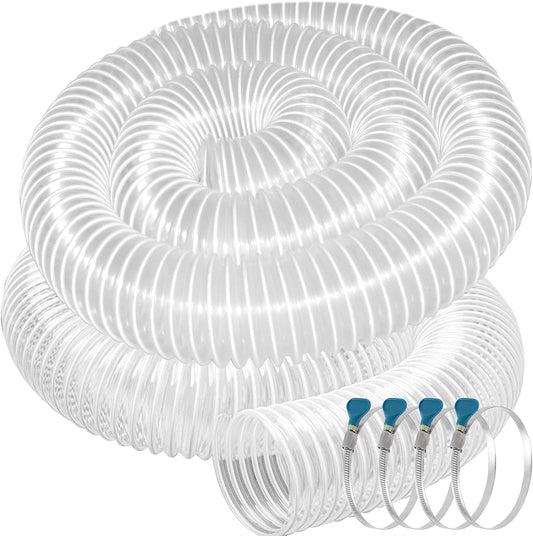 PVC Dust Collection Hose 4" x 20', Heavy Clear PVC Fume Hose Puncture Resistant with Carbon Steel Wire Coil for Woodworking, Workshops, Dust Collection Systems