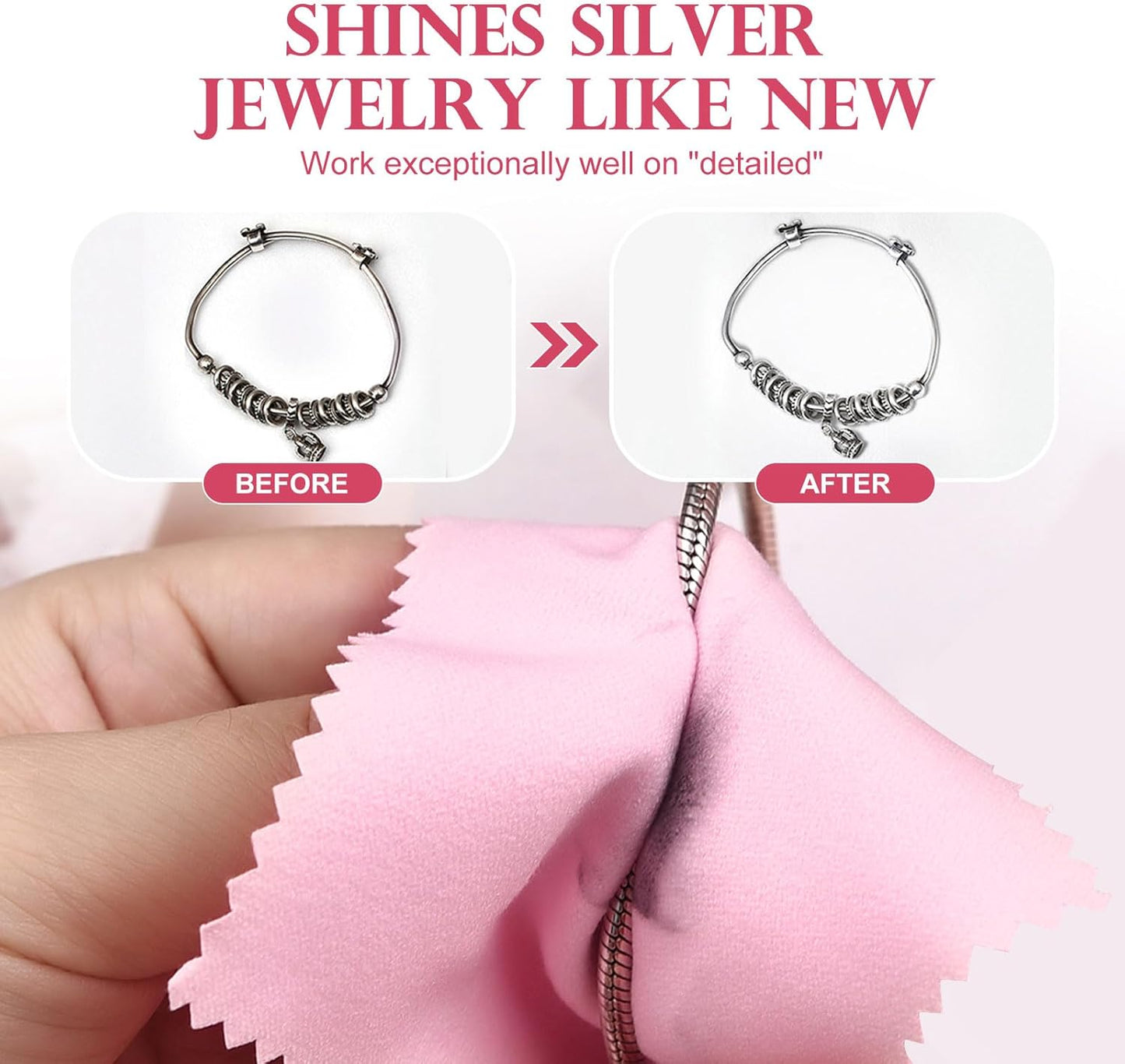 SEVENWELL 50pcs Jewelry Cleaning Cloth Pink Polishing Cloth for Sterling Silver Gold Platinum Small Silver Polish 8x8cm