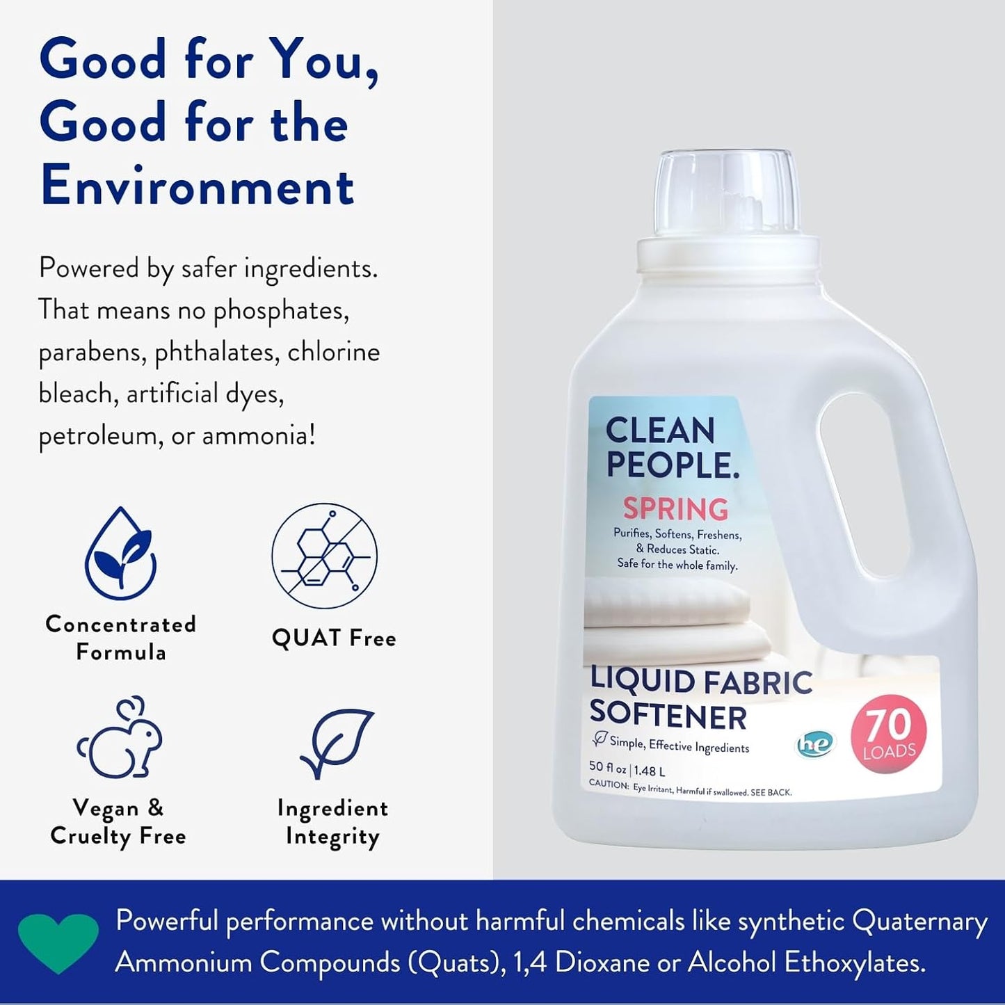 The Clean People Liquid Fabric Softener - Softens & Removes Static Cling - Vegan (100 Fl Oz, Spring)