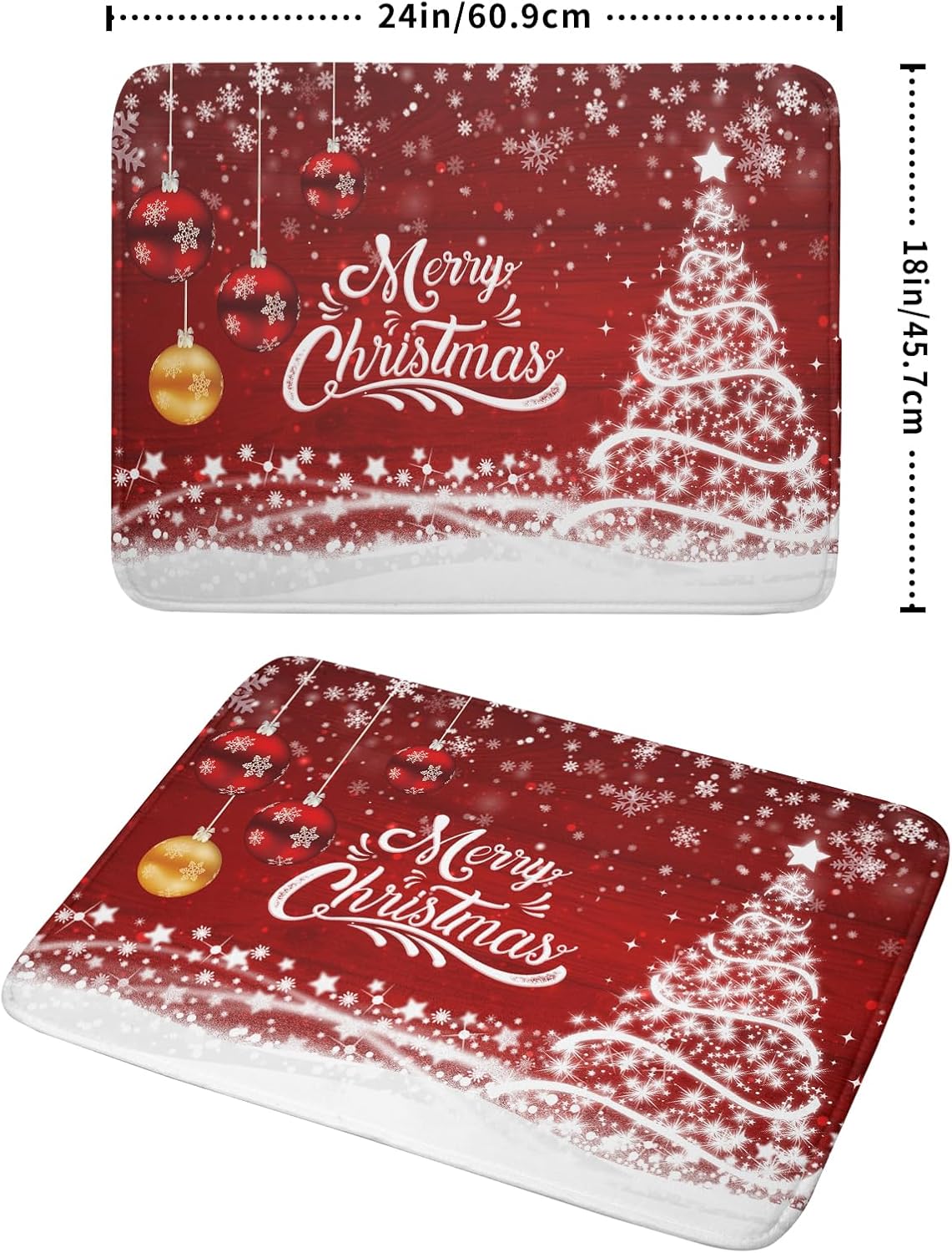 Merry Christmas Dish Drying Mat for Kitchen Counter Winter Snowflake Pine Fast Absorbent Red Drying Mat 18x24 Inch Xmas Jingle Bells Decoration Dishes Pad Dish Drainer Rack Mats Holiday Decor