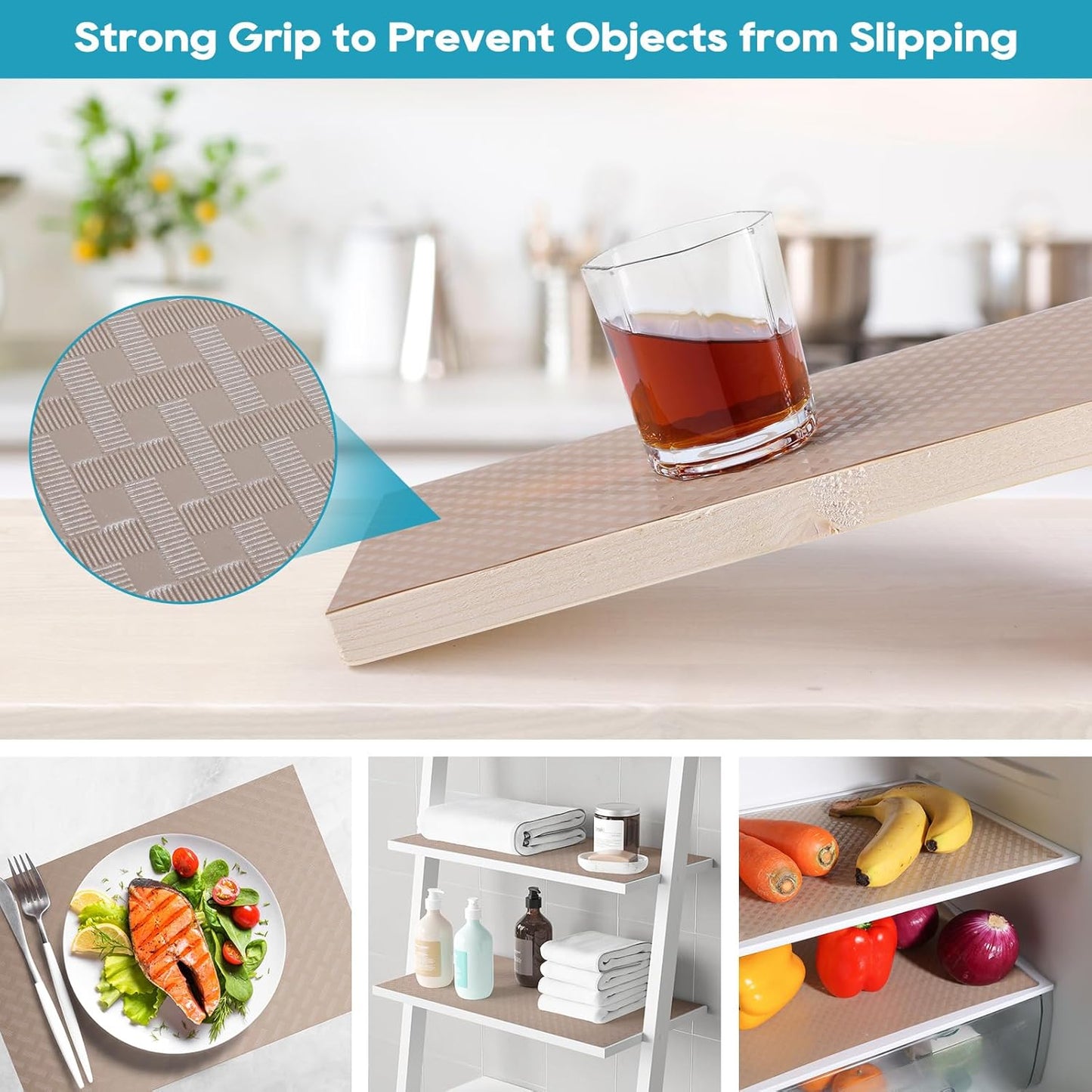 Beige Shelf Liners for Kitchen Cabinets Refrigerator Liners Waterproof & Oil-Proof Kitchen Cupboard Liner Drawer Mats EVA Material Non Adhesive Fridge Liner for Shelves 23.6 x 393.7 Inches