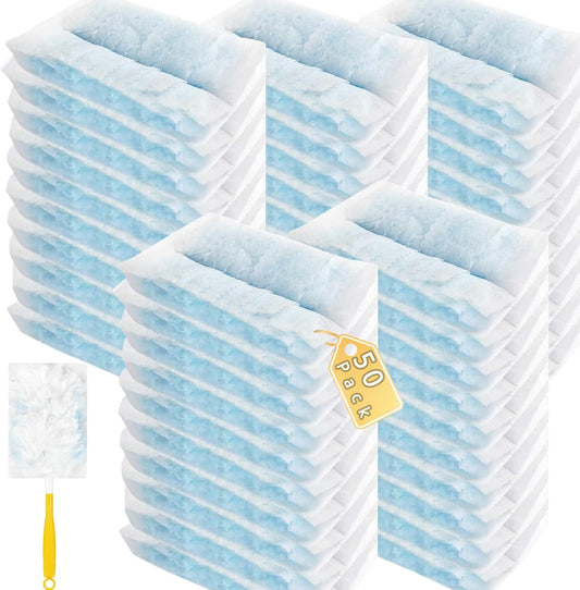 Duster Refills Compatible with Swiffer Duster, Heavy Duty Multi Surface Duster Replacement with 1 Extra Handle for Cleaning Furniture, Blinds, Ceiling Fans and Car (Blue-50 Pack)