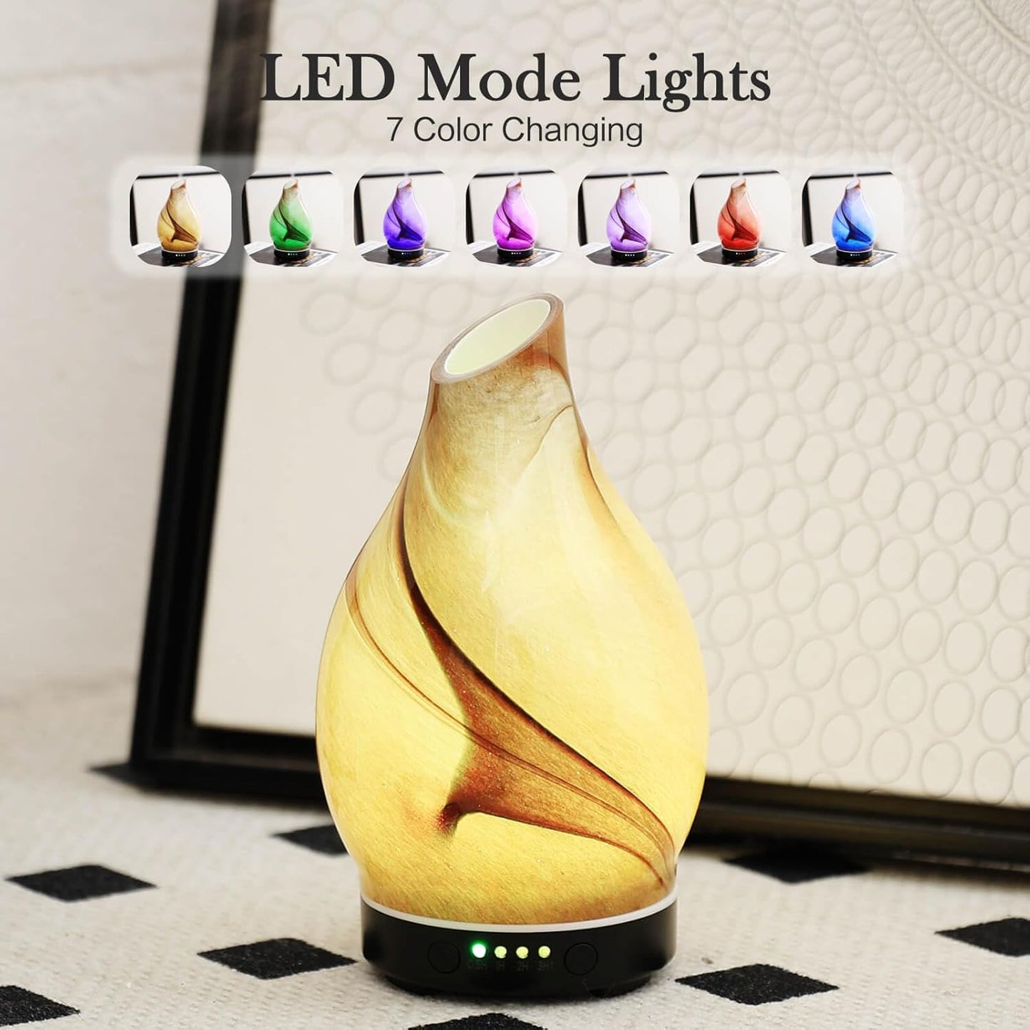 Porseme 150ml Essential Oil Diffuser Glass Color Changing Aroma Air Diffusers Aromatherapy Ultrasonic Cool Mist Humidifier 6 Running Hours Waterless Auto-Off for Sleeping Yoga Office Spa (mini Desert)