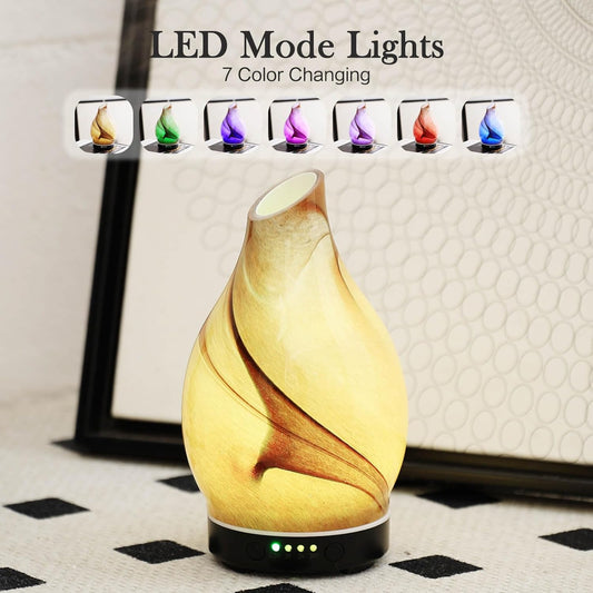 Porseme 150ml Essential Oil Diffuser Glass Color Changing Aroma Air Diffusers Aromatherapy Ultrasonic Cool Mist Humidifier 6 Running Hours Waterless Auto-Off for Sleeping Yoga Office Spa (mini Desert)