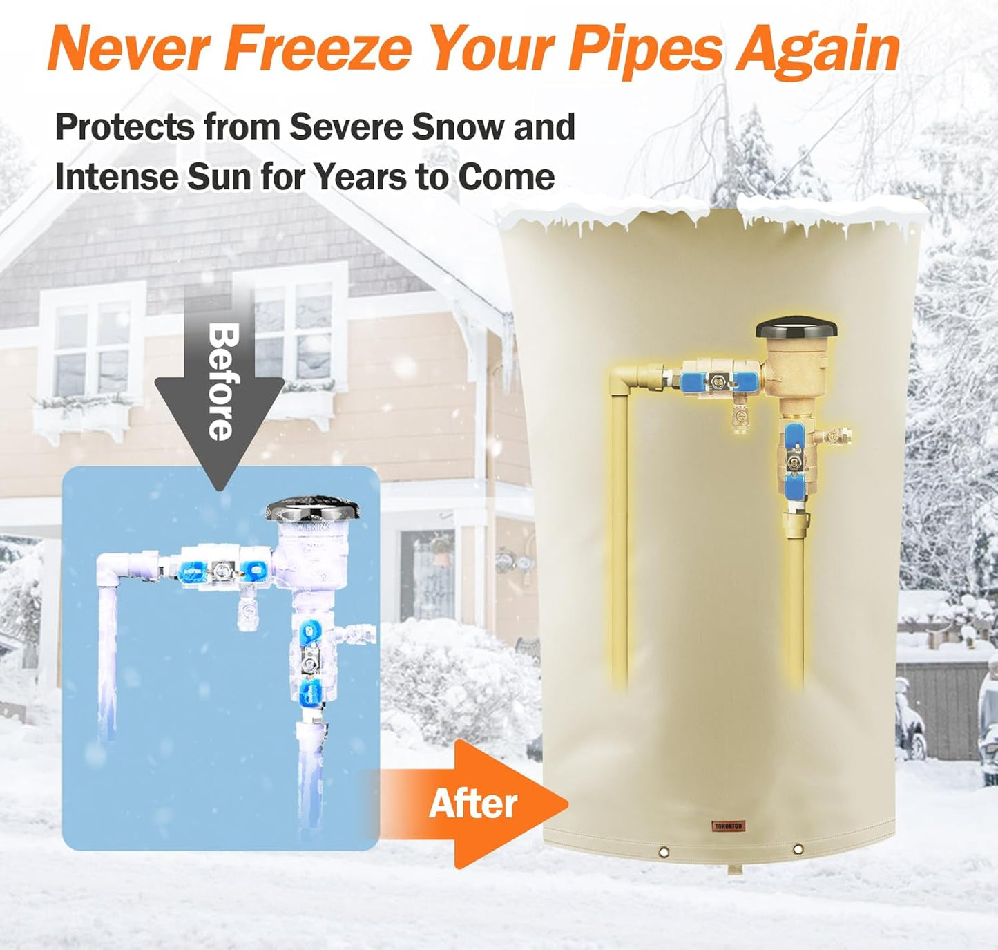 TOHONFOO Backflow Preventer Pipe Insulation Cover (5°F) - Irrigation Sprinkler Valve Insulated Pouch - Water Well Pump Cover - Sturdy 5 Layers for Winter Freeze Protection, 22" W x 34" H, Beige