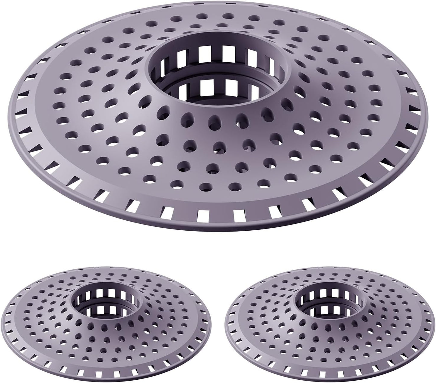Shower Hair Drain Catcher, Silicone Bathtub Drain Hair Catcher Strainer, All-in-one Tub Hair Catcher Drain Protector for 1.48'' to 1.76'' Regular Drains, 3PCS/Purple
