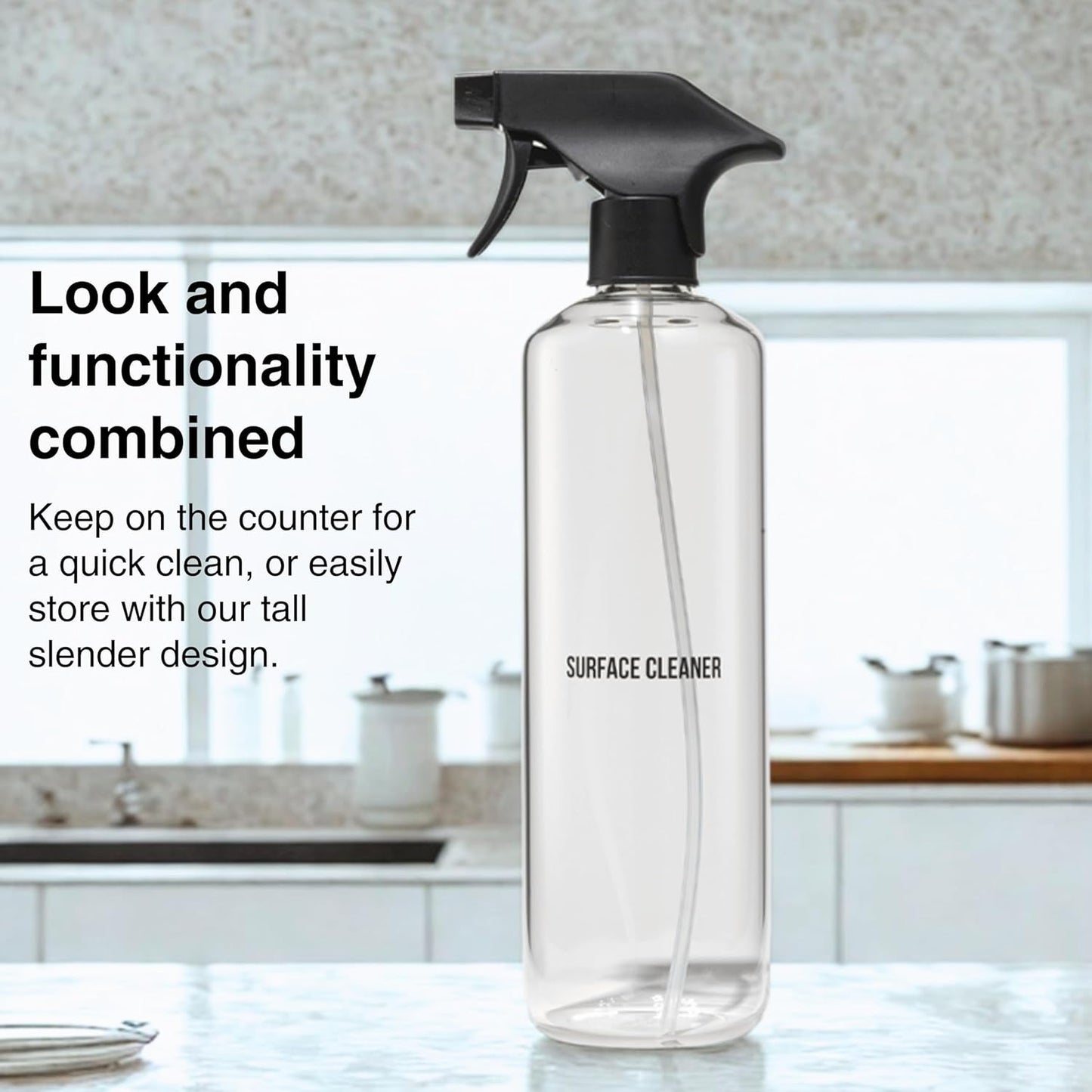 Public Goods Empty Glass Spray Bottle for Multi-Surface Cleaner | Refillable Spray Bottle for Cleaning | Made with Borosilicate Glass for Countertops, Tile, Floors, Appliances | BPA Free | 24 Oz