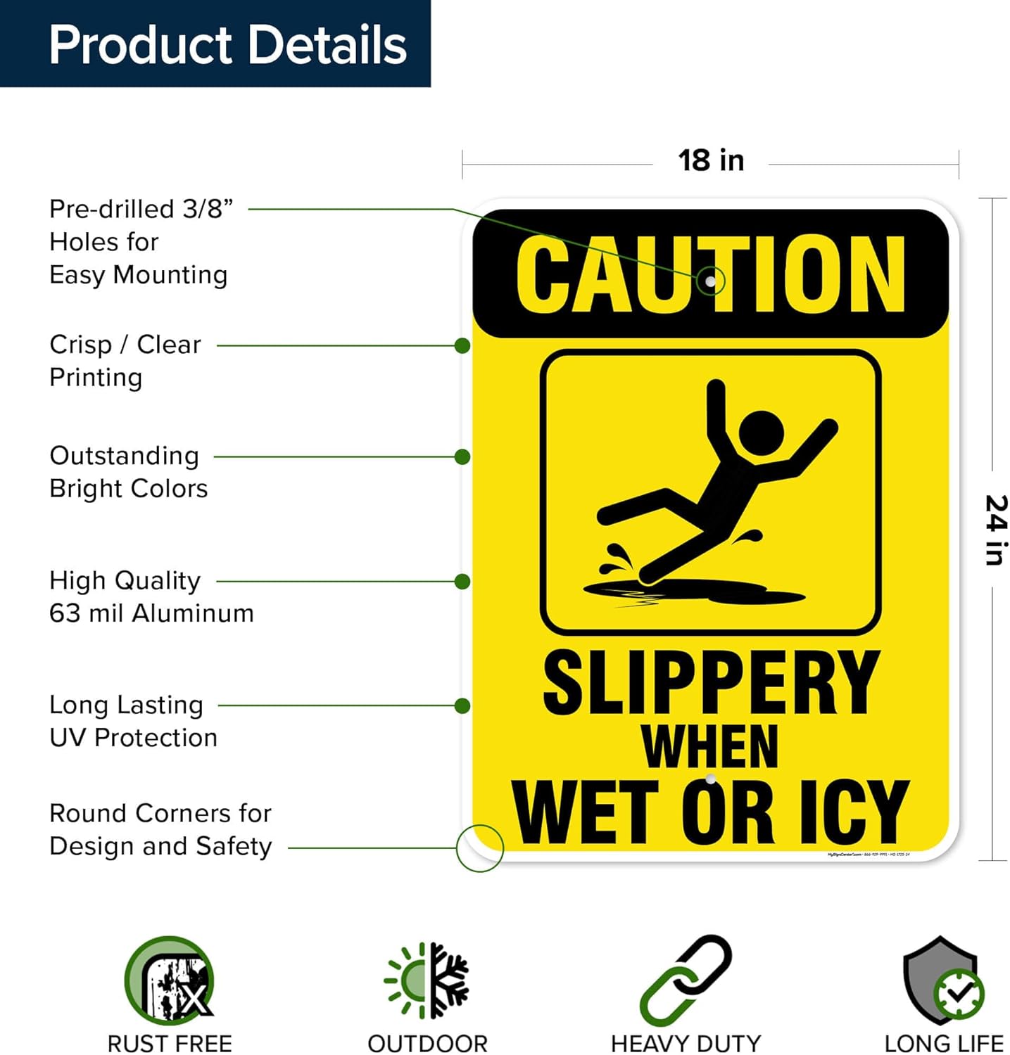 Caution Slippery When Wet Sign or ICY Sign, 18"x24" .063 Aluminum, Indoor/Outdoor Use, USA MADE By My Sign Center
