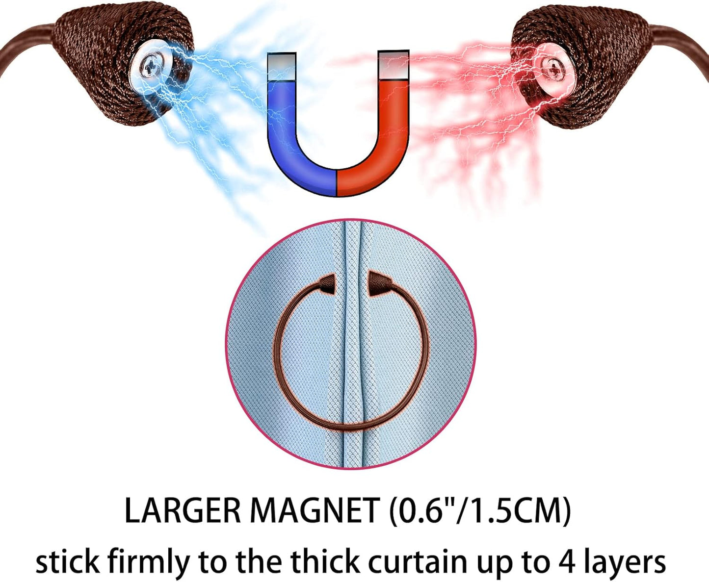 2 PCS Magnetic Curtain Tiebacks, European Style Convenient Drape Tie Backs Holdbacks for Thin or Thick Home & Office Window Draperies, No Tools Required (Dark Coffee)