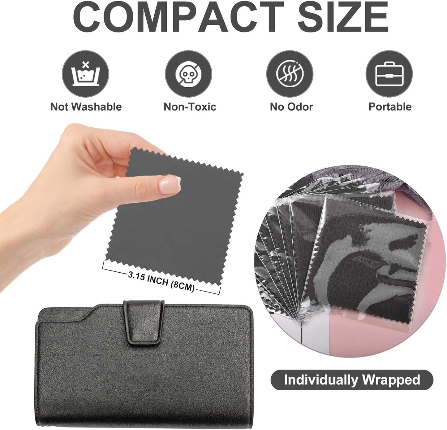 SEVENWELL 50pcs Jewelry Cleaning Cloth Dark Gray Polishing Cloth for Sterling Silver Gold Platinum Small Silver Polish 8x8cm