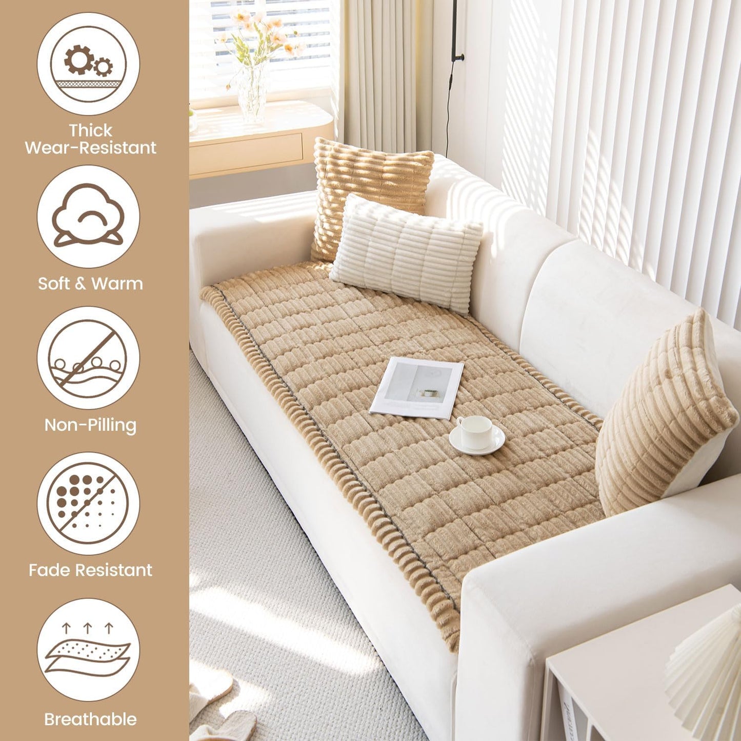 OTOB Couch Cover for Dogs Washable, Non Slip Funny Pet Couch Covers Sofa Slipcovers Cushion Mat, Plush Soft Cozy Pet Friendly Furniture Protector, All Seasons (Coffee, 23.6" x 47.2")