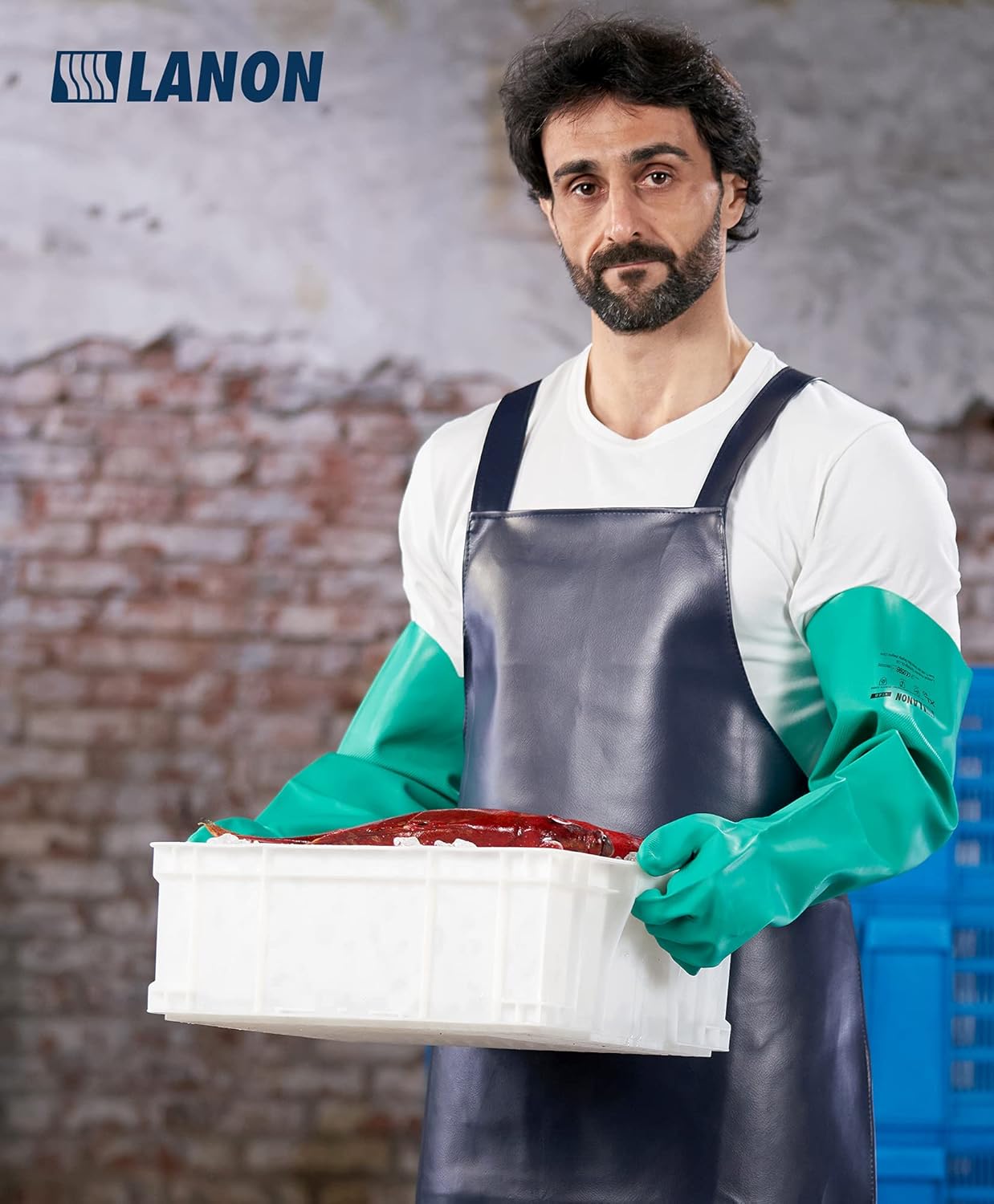 LANON Nitrile Chemical Resistant Gloves, Reusable Heavy Duty Safety Work Gloves, Acid, Alkali and Oil Protection, 18" Length, Non-Slip, XL