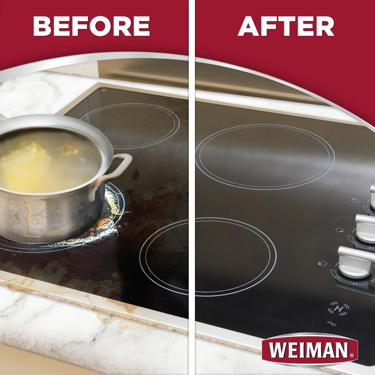 Weiman Glass Cooktop Cleaner & Polish For Daily Use on Ceramic, Induction Stove Top, Removes Grease & Oily Residue, Streak Free Shine, 12 oz, 2 Pack, Micro Fiber Buffing Towel