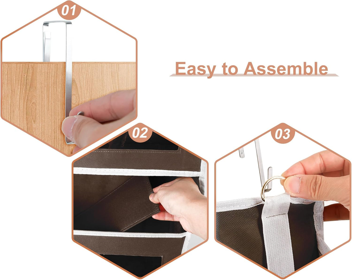 5-Tier Over The Door Storage Organizer with 10 Side Mesh Pockets, 48 lbs Load Capacity, 3 Hooks Design, Door Hanging Organizer with Clear Windows for Bathroom, Bedroom, Nursery, Kitchen-Brown