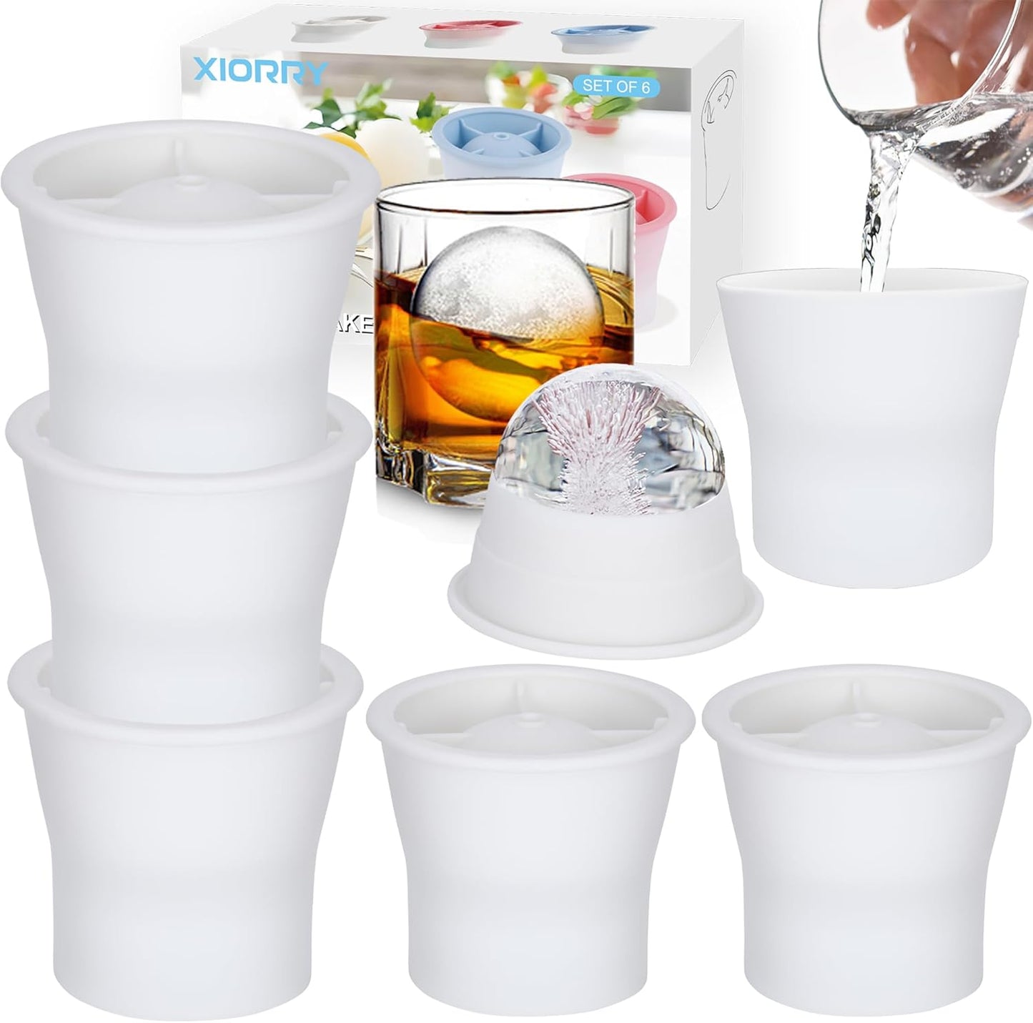 Round Ice Cube Molds 6 Pieces, Silicone Sphere Ice Mold Maker, Stackable Easy Release Circle Ice Cube Mold with Lids, Spherical Ice Makers with Lids for Whiskey, Cocktails, Bourbon, and Drinks