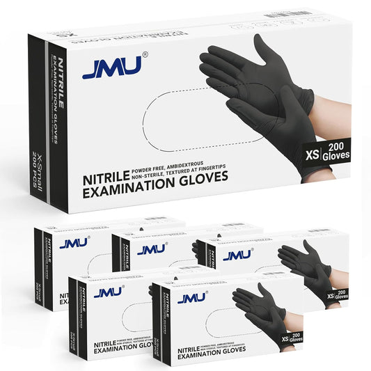 JMU Black Nitrile Gloves XS Bulk, Case of 1200, 3.5Mil, Latex Free Powder Free Nitrile Gloves