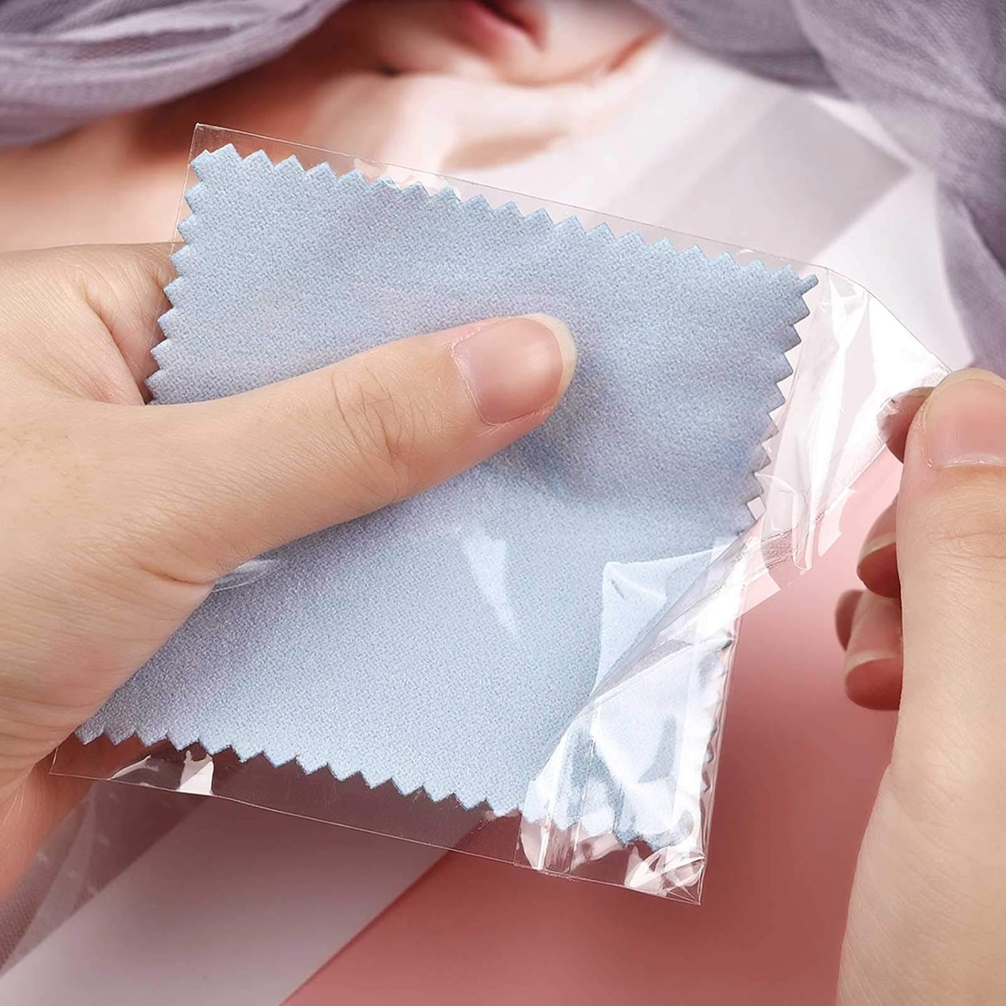 SEVENWELL 50pcs Jewelry Cleaning Cloth Blue Polishing Cloth for Sterling Silver Gold Platinum Small Silver Polish 8 x 8 cm