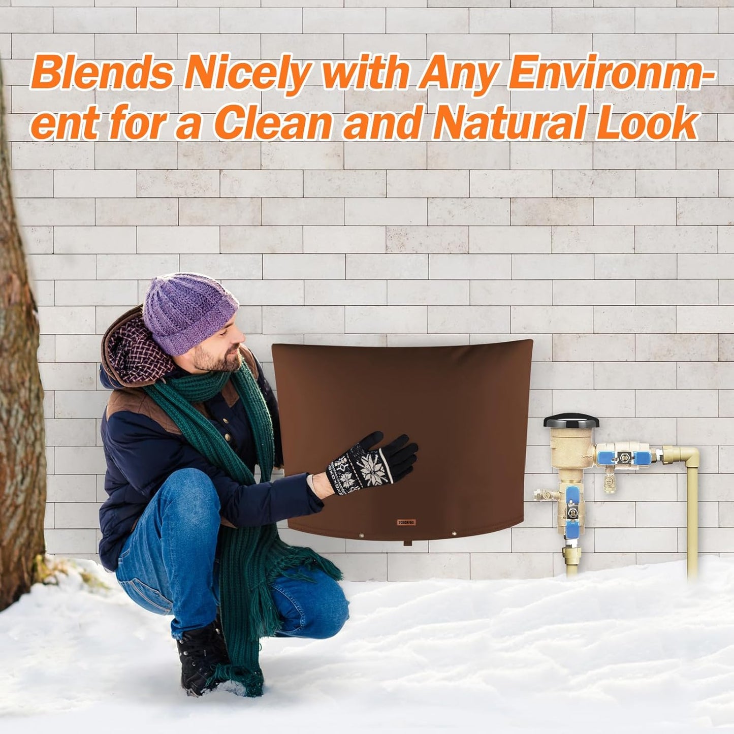 TOHONFOO Backflow Preventer Pipe Insulation Cover (5°F) - Irrigation Sprinkler Valve Insulated Pouch - Water Well Pump Cover - Sturdy 5 Layers for Winter Freeze Protection, 38" W x 24" H, Brown