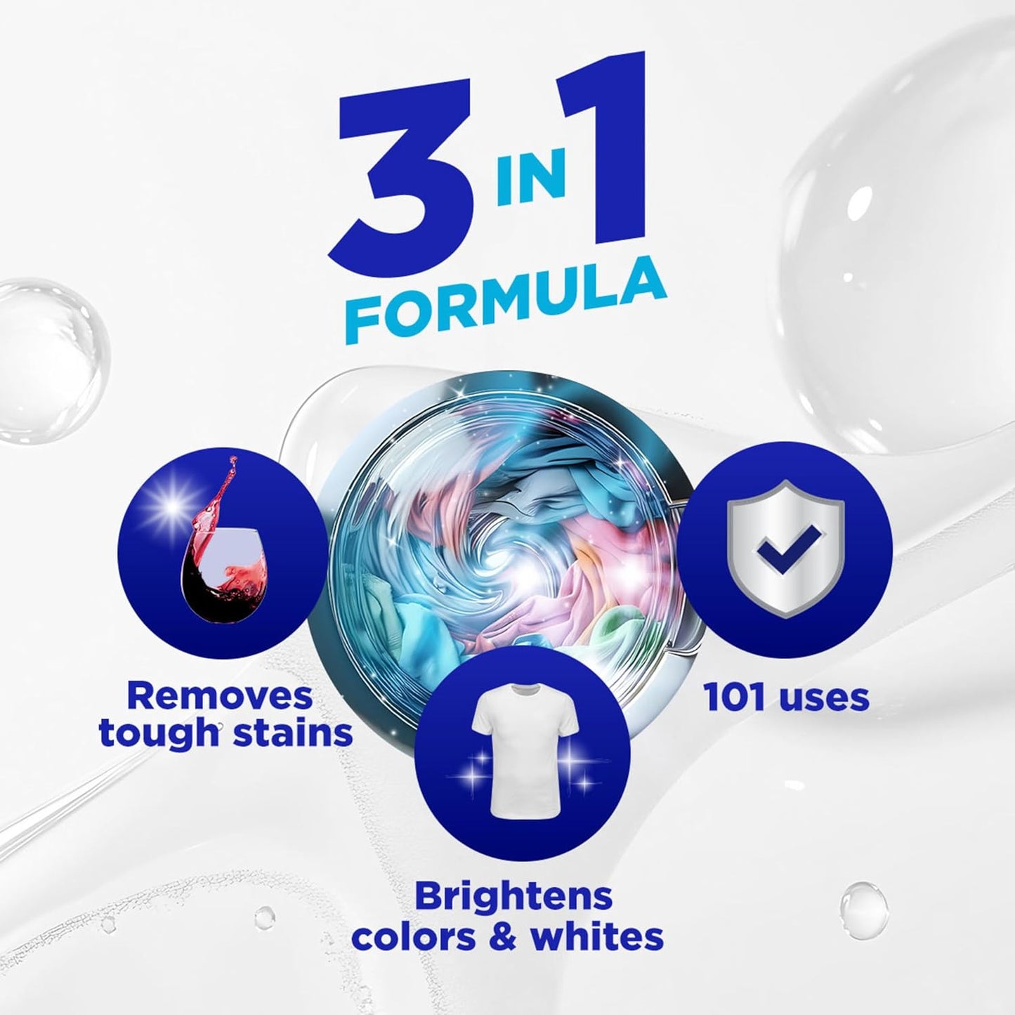 OxiClean Triple Action Versatile Stain Remover Powder, Use with Detergent, Removes Tough Stains like Grease, Blood and Grass, Brightens Colors and Whites, Chlorine Free, 4 lbs