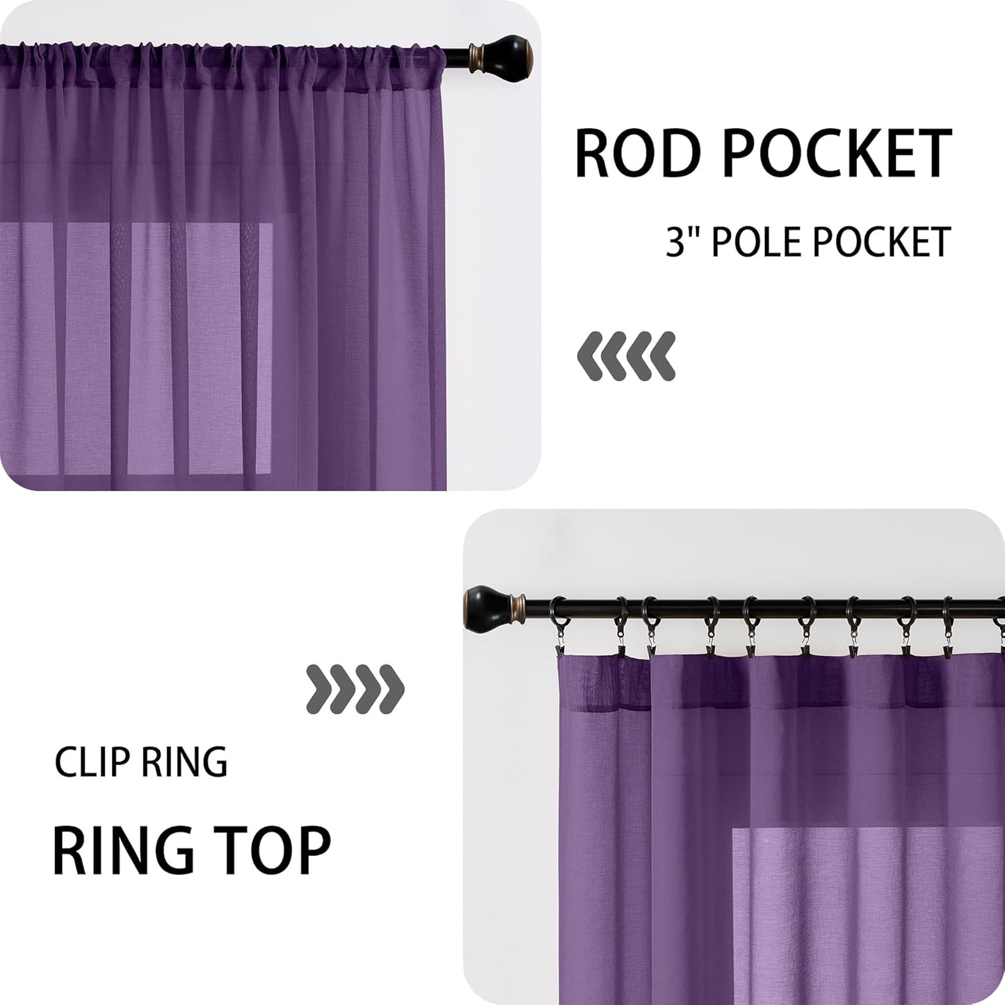 Tollpiz Sheer Door Curtains Closet Linen Textured Curtain Sheers Doorway Light Filtering Voile French Door Rod Pocket Curtains Patio Glass Door, 54 x 63 inches Long, Royal Purple, Set of 1 Panel