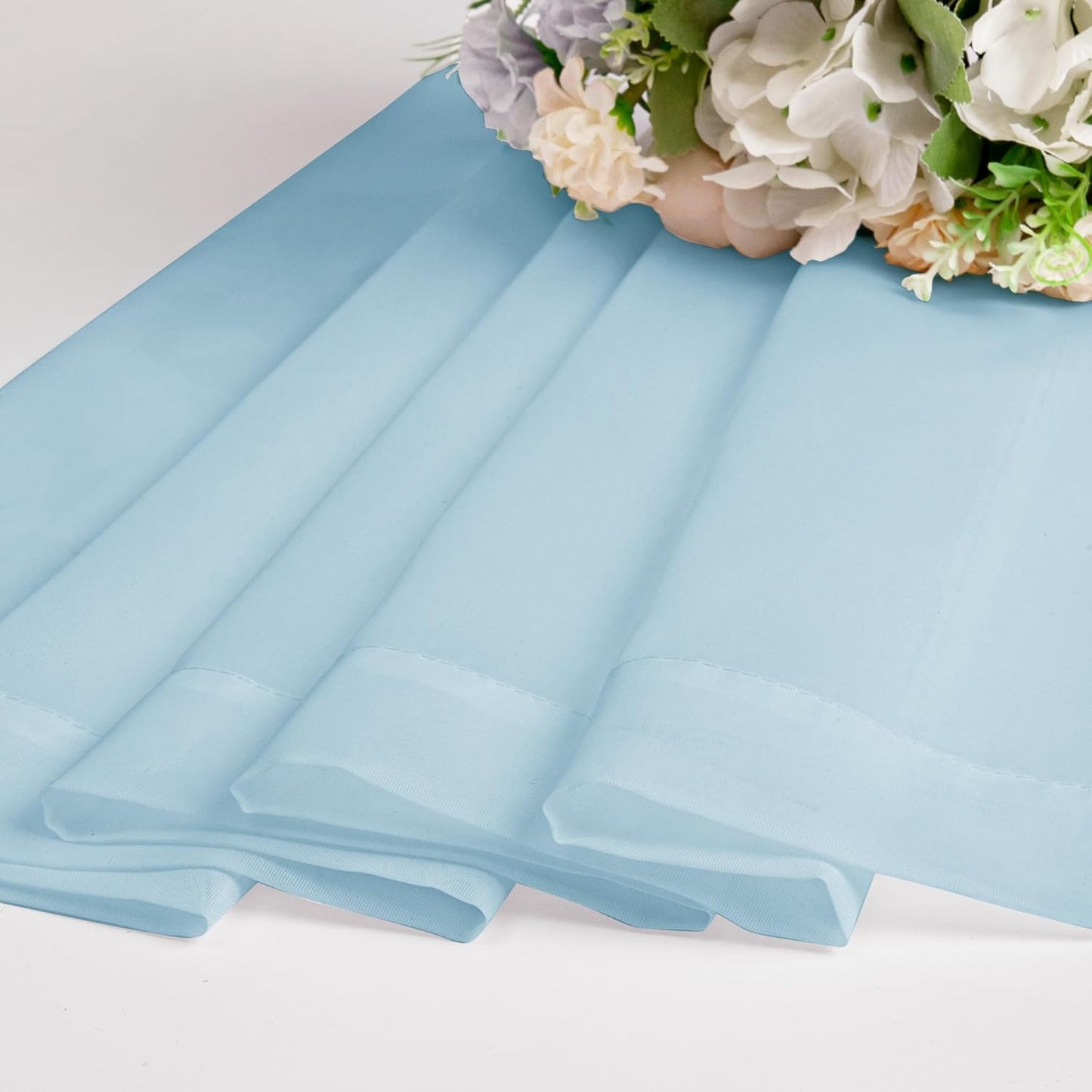 Chyhomenyc Sky Blue Sheer Curtains 54 Inch Long 2 Panels, Light Filtering Rod Pocket Voile Short Curtains Drapes for Living Room Bedroom Small Windows, 42Wx45L Inches