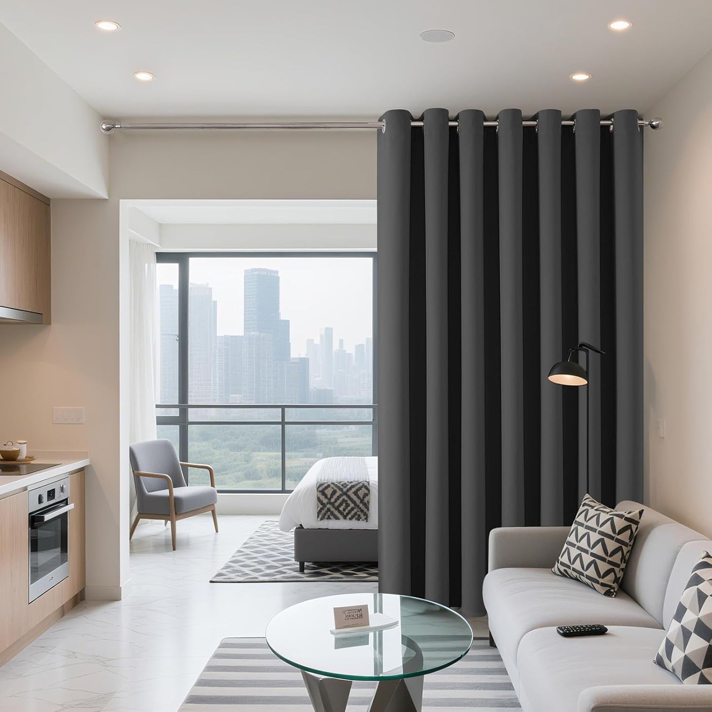 Joydeco Blackout Patio Sliding Door Curtains 84 Inches Long, Grommet Privacy Room Divider Curtains, Extra Wide Thermal Blackout Drapes for Bedroom Living Room (Grey, 100Wx84L, 1 Panel)