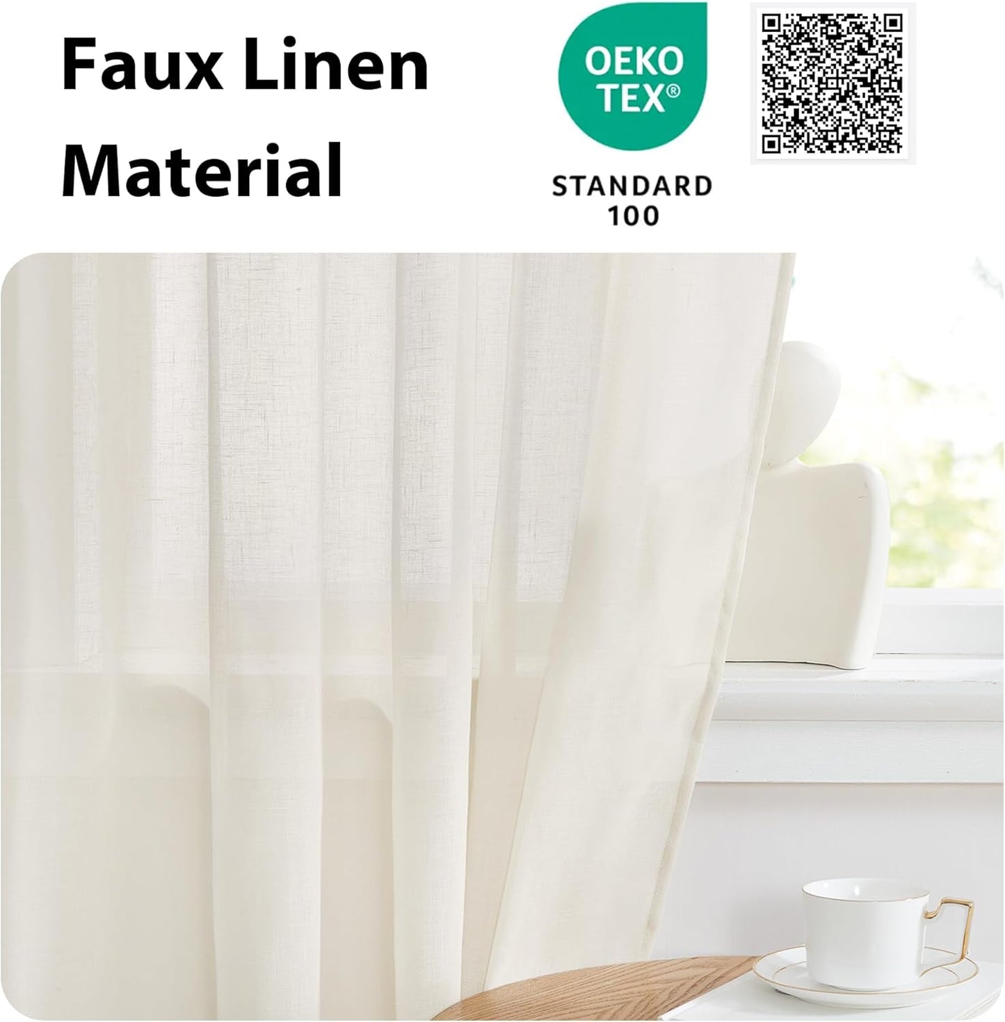 NICETOWN Side Light Door Curtains 40 inch Length Privacy Linen Texture Semi Sheer French Door Curtain Panels for Front Glass Kitchen Window, Ivory White, 26" W x 40" L, 1 Panel