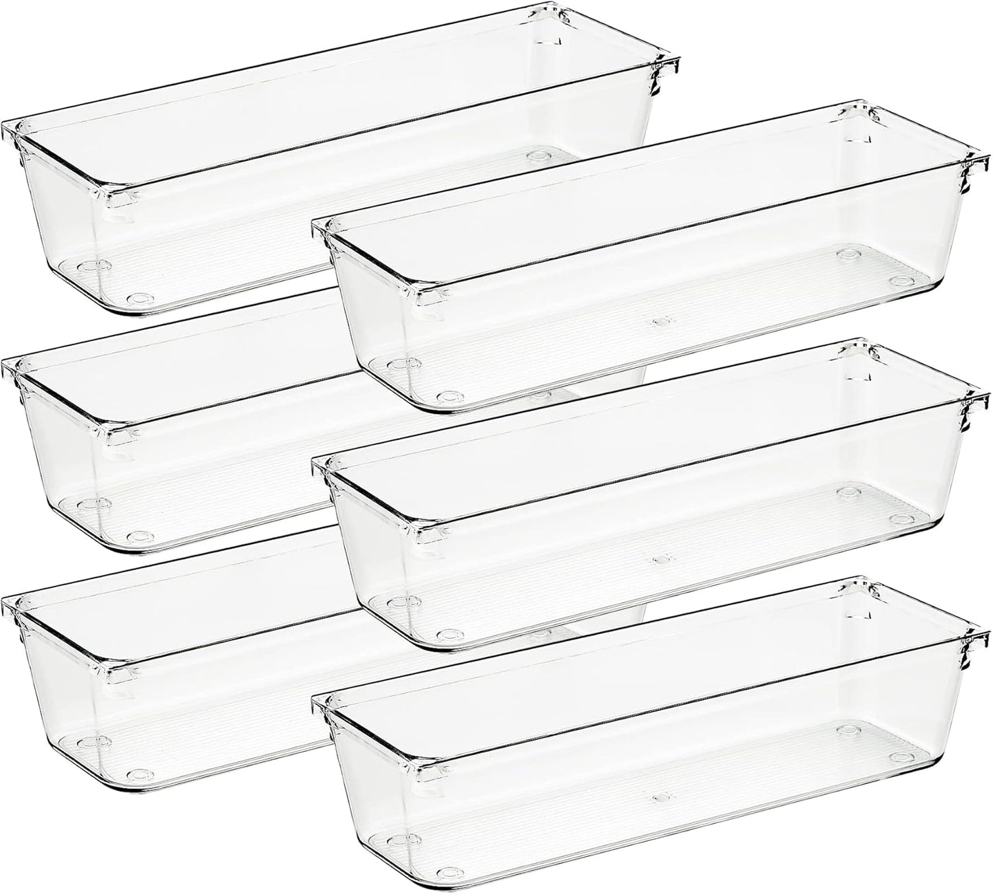 Ravinte 6 Pack Drawer Organizer - 3" X 9" Plastic Storage Bins, Acrylic Organizers with Non-Slip Pads Clear Desk Storage Tray for Makeup, Jewelries, Kitchen Utensils, Bathroom and Office
