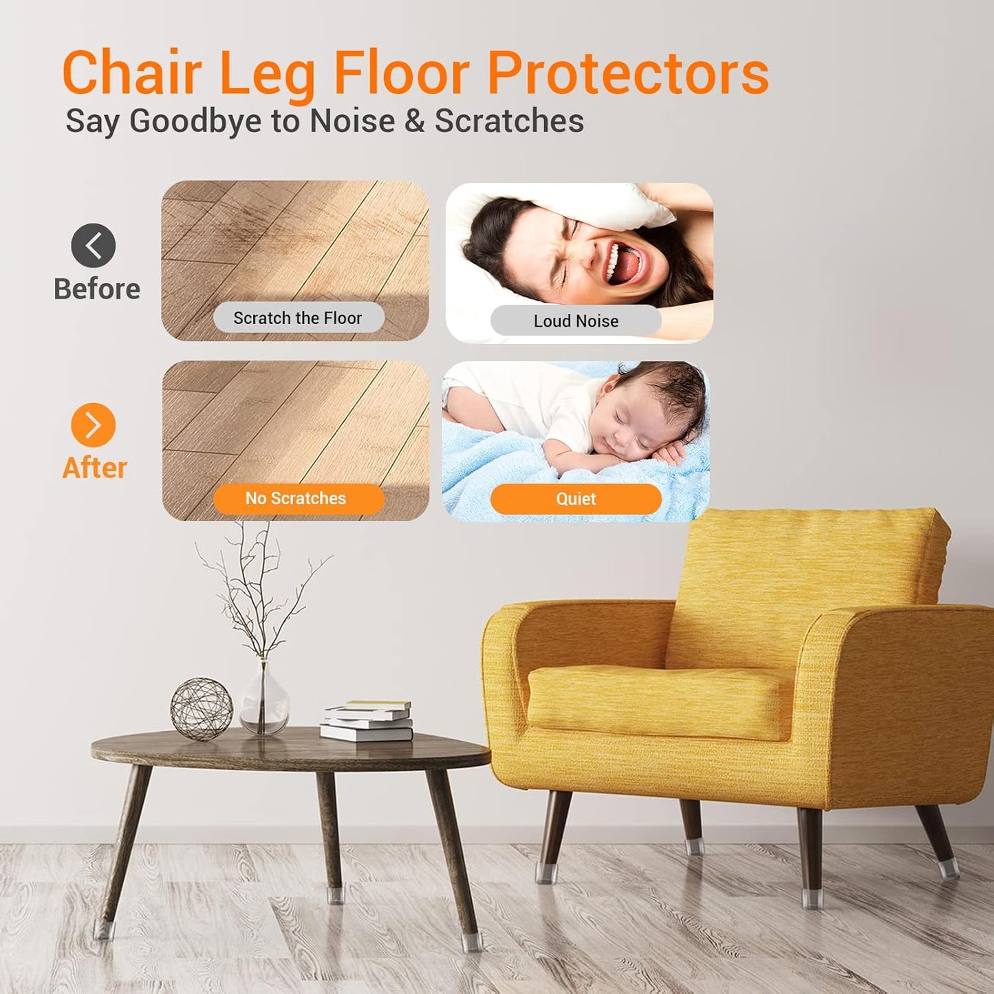 36 Pcs Square Chair Leg Floor Protectors, Felt Furniture Pads for Hardwood Floors, Chair Leg Protectors for Hardwood Floors, Floor Protectors for Chairs, No Scratches and Reduce Noise - Small Size