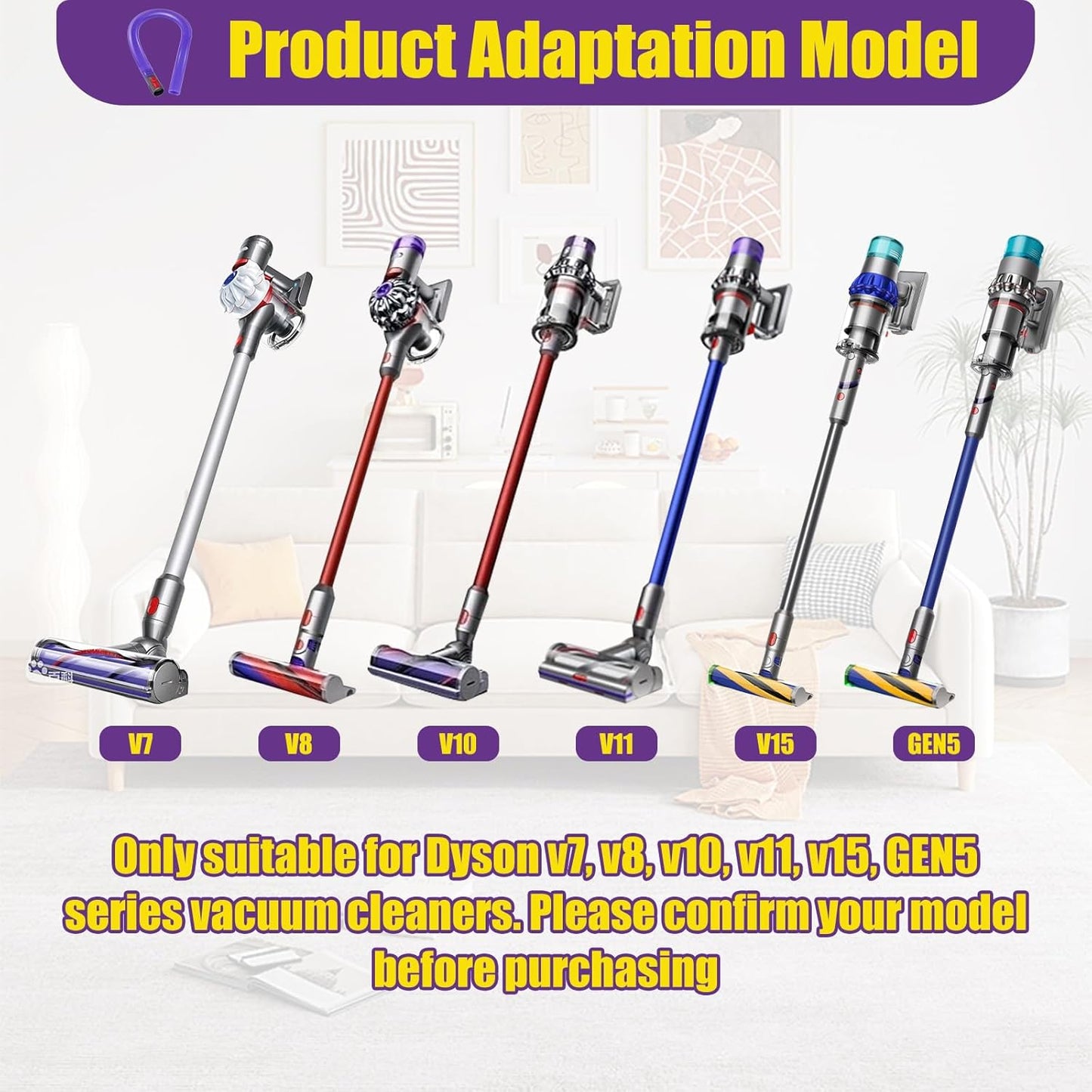 Vacuum Crevice Cleaning Attachment Set, 34" Bendable Hose, Fits Dyson V7 V8 V10 V11 V15 GEN5, Dryer Vent Lint Remover, Car Detailing, Home Gap Cleaning