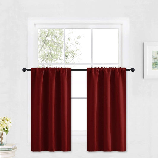 RYB HOME Small Window Curtains - Room Darkening Light Block Energy Efficient Privacy Drapes for Kitchen Dining Bedroom Bath, W 29 x L 36 inches, Burgundy Red, 2 Panels