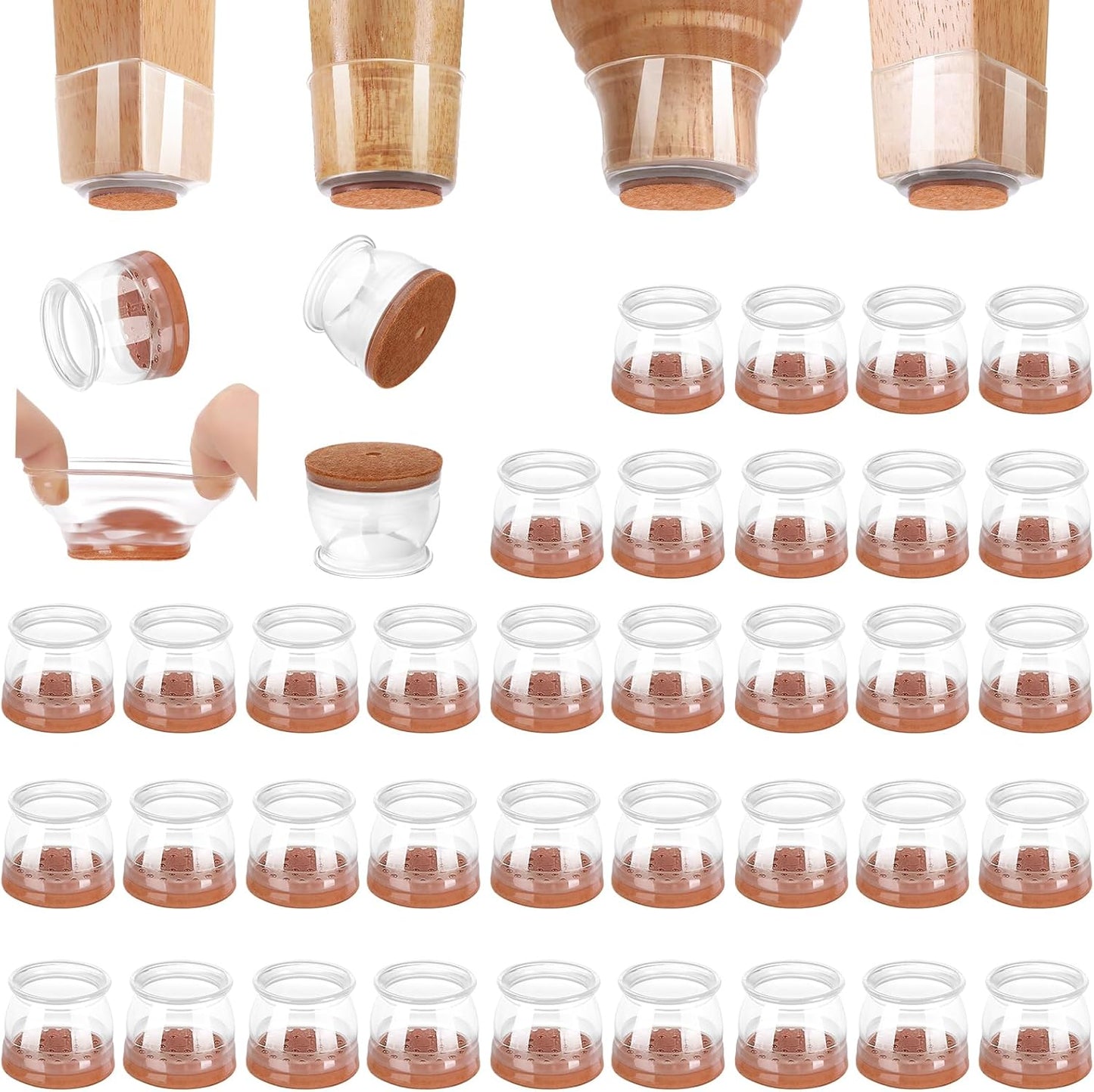 CHUNZEXI 24 Pack Chair Leg Floor Protectors for Hardwood Floors, Silicone Felt Covers Pads Caps, Protect Wood Furniture Feet Floors Noise Reduce and Scratch (Universal Large & Clear)