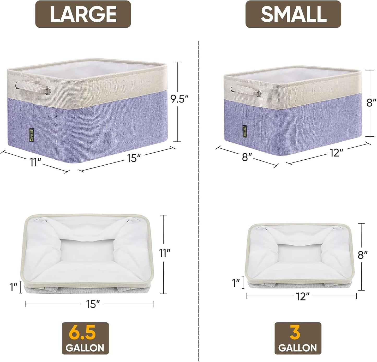 BALEINE 1 Pack Fabric Storage Bins for Shelves, Linen Storage Baskets for Organizing, Decorative Closet Bins for Clothes, Home (Lavender, 12"x8"x8")