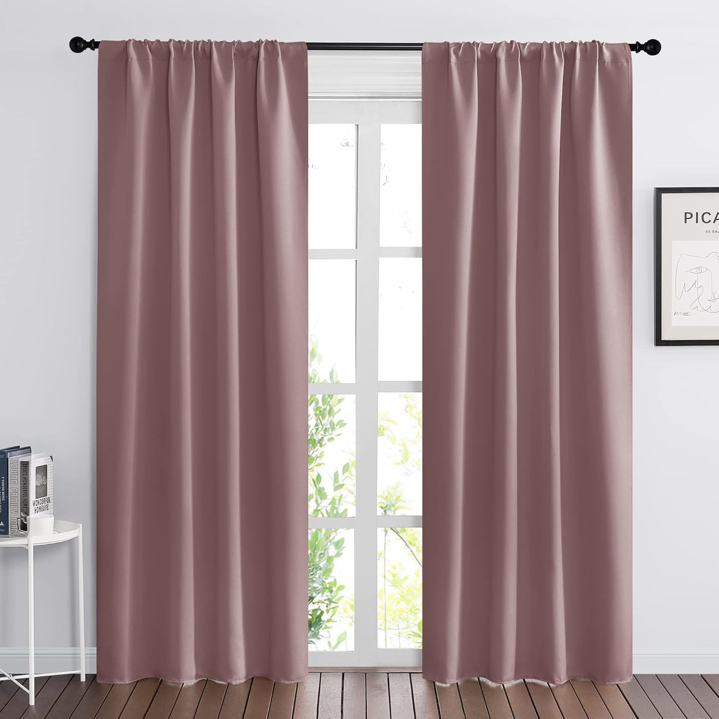 RYB HOME Living Room Curtains Blackout - Light Block Energy Efficiency Small Window Treatment Drapes for Kitchen Dining Patio Sliding Door Farmhouse Decor, W 70 x L 84inch, Dusty Rose, 2 Panels