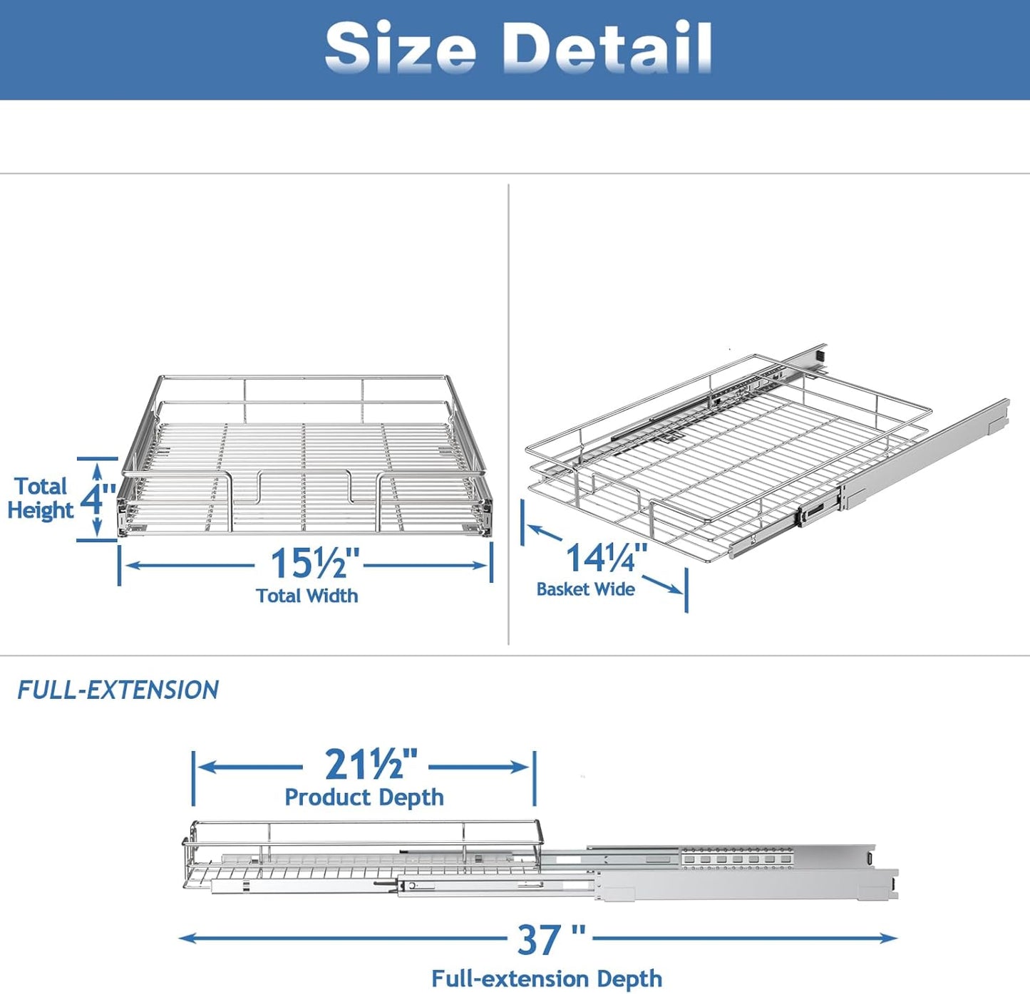 LOVMOR Pull Out Cabinet Organizer 15½" W x 21½" D, Kitchen Cabinet Pull Out Shelves Slide Out Storage