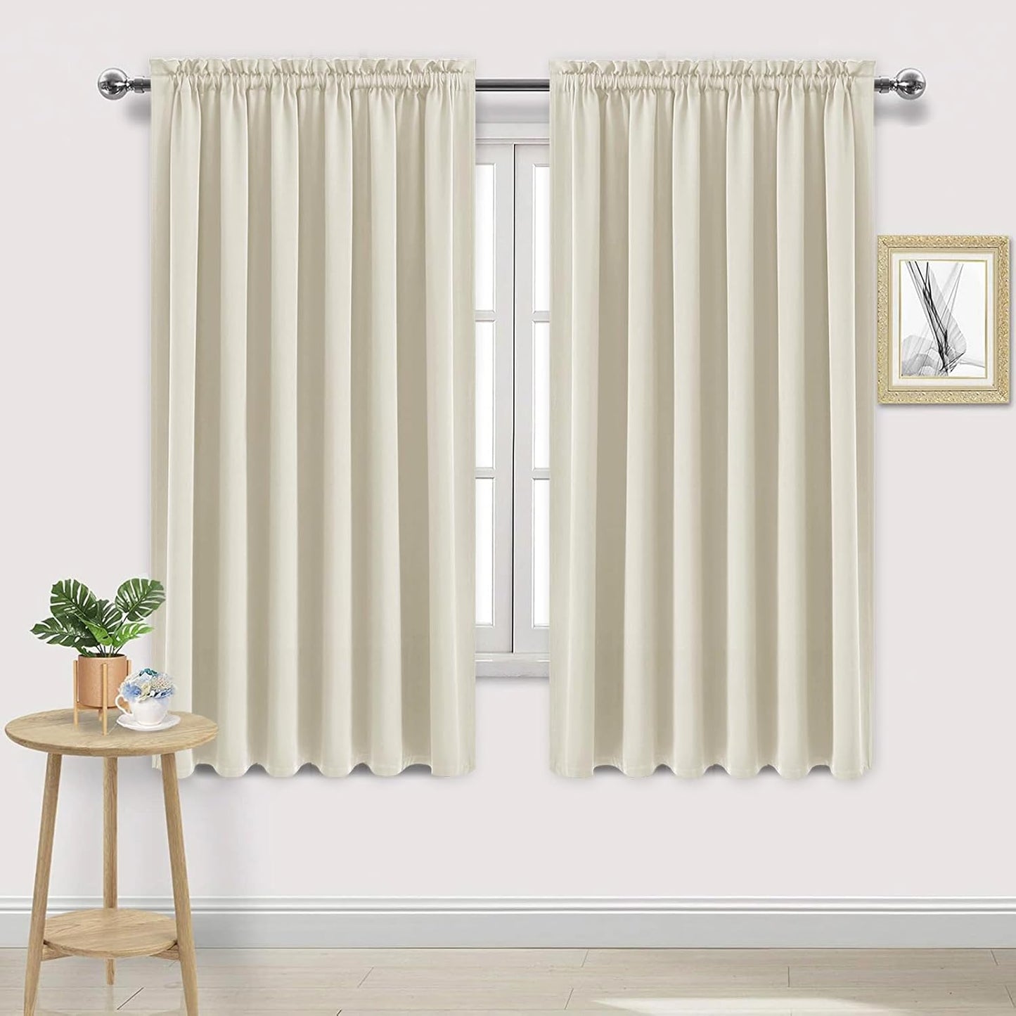 DWCN Blackout Curtains for Living Room Thermal Insulated, Energy Saving & Noise Reducing Bedroom Curtains, Light Beige, W 70x L 72 Inch, Set of 2 Rod Pocket Curtain Panels