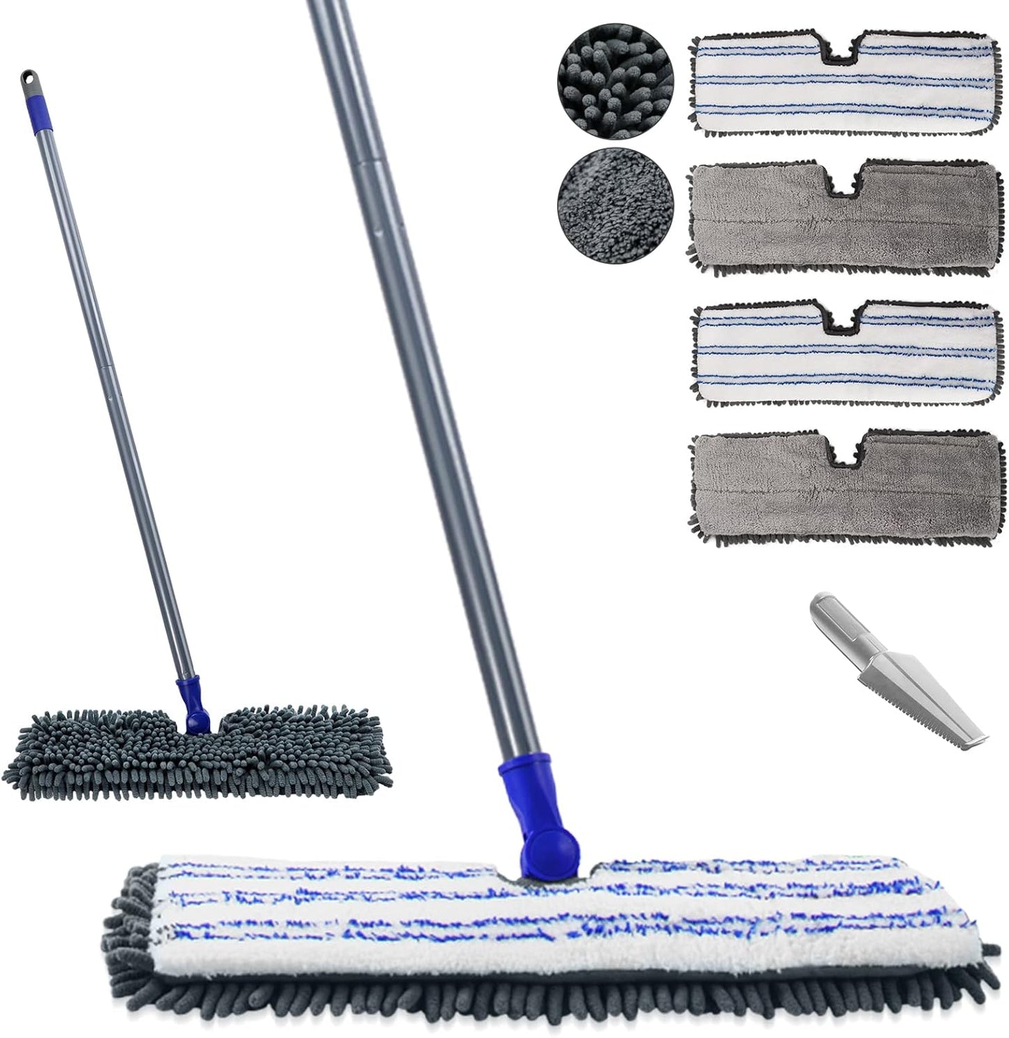 Masthome Microfiber Mops for Floor Cleaning,Dust Mop with 4 Reusable Pads,Flat Flip Mops for Wet & Dry Use,Professional Microfiber Mop for Hardwood, Laminate,Tile Floor Cleaning-1 Scraper