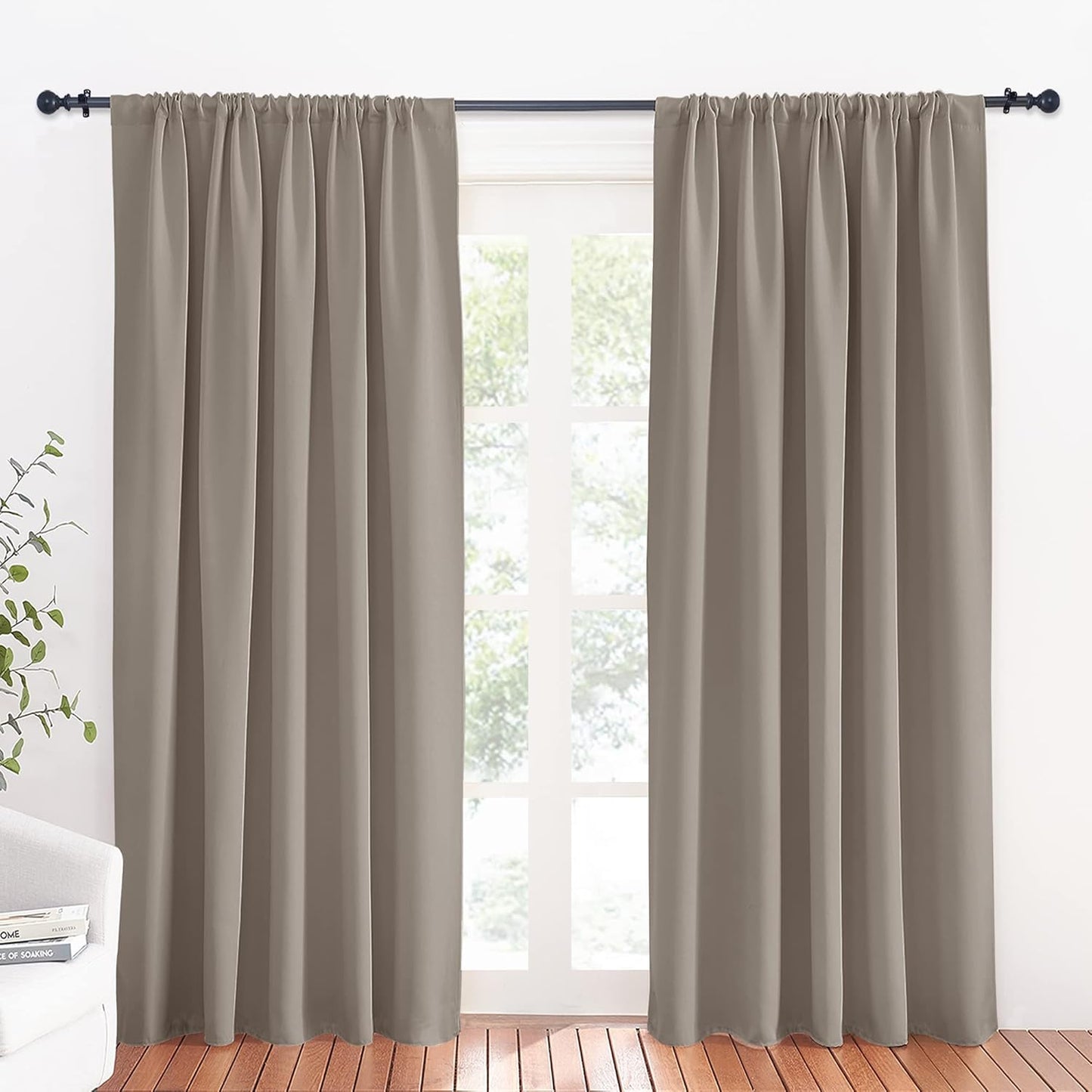 RYB HOME Room Darkening Curtains for Bedroom, Thermal Insulated Noise Reducing Window Drapes Farmhouse Decor for Living Room Kitchen, W70 x L84 inch, 2 Panels, Sand