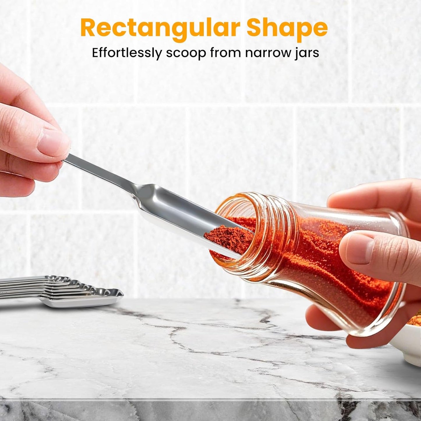 Stainless Steel Measuring Spoons Set of 14 with Leveler, Rectangular Teaspoon & Tablespoon Measuring Spoons for Dry & Liquid Ingredients, Slim Design Fits in Spice Jars