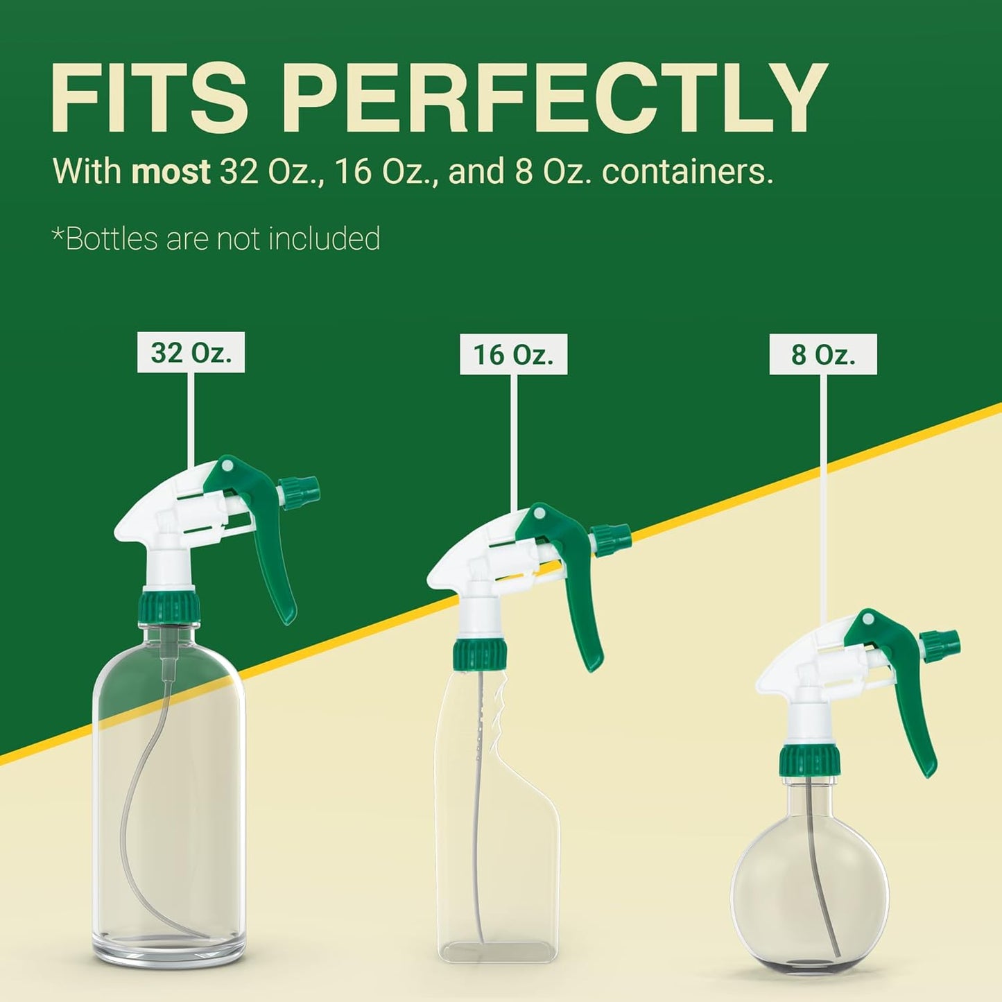 Heluva Green Spray Bottle Nozzle Replacement, Bottle Tops Only - Sprayer Nozzle Triggers for Heavy Duty, Commercial, Home Cleaning Solutions - Fits 8,16,24,32 oz Plastic & Glass Bottles, Green 13 pack