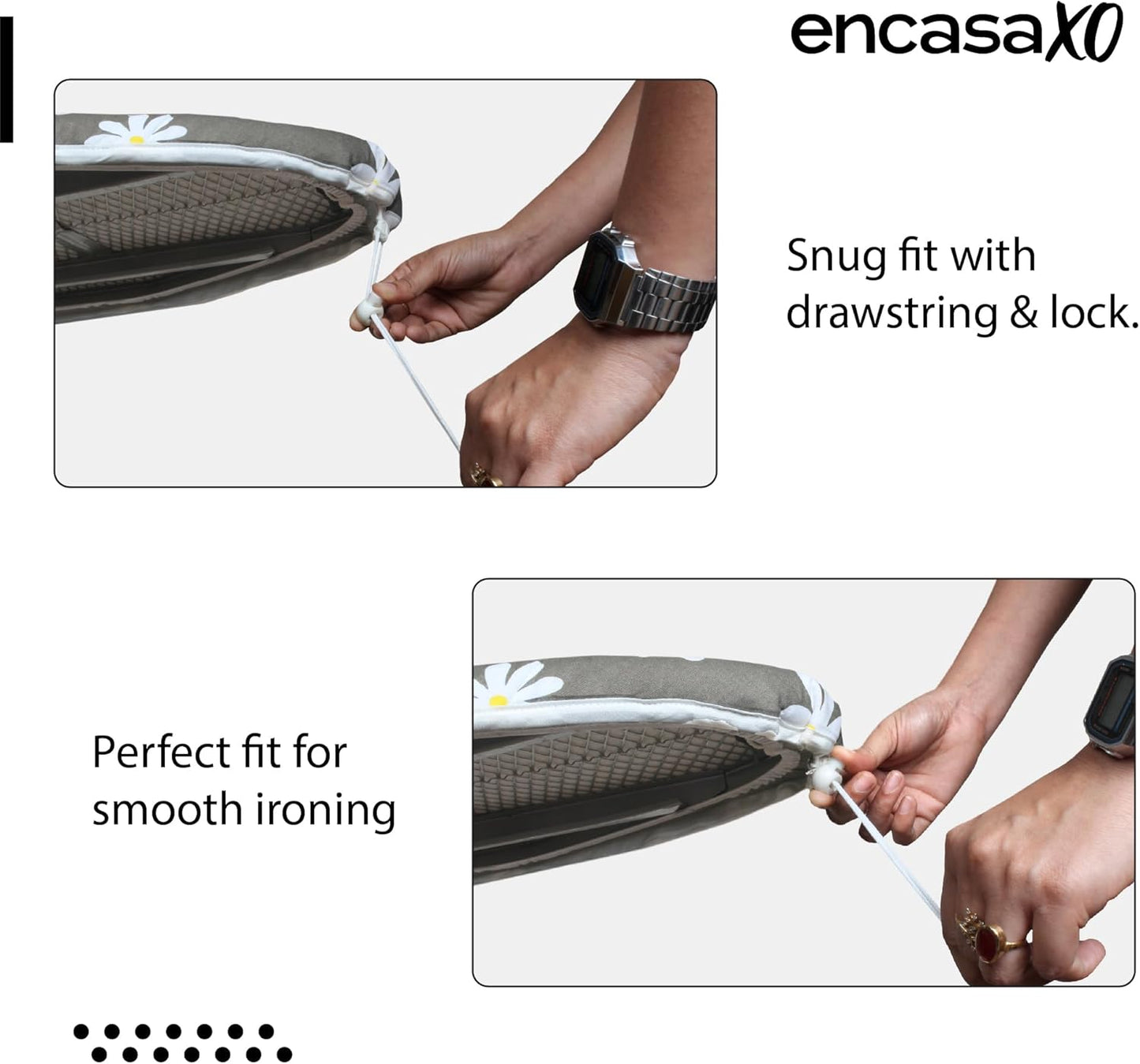 Encasa XO Ironing Board Cover and Pad 54"x15" - Thick 3mm Felt Padding, Drawstring Tightening & Lock, Easy Fit, Scorch & Stain Resistant, Fits Standard Large Ironing Board - Big Leaves Green