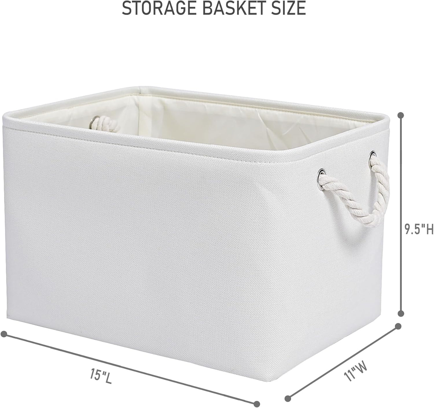 15x11x9.5 Inch Storage Baskets for Shelves,3 Pack Storage Bins，Foldable Organizer Boxes, Decorative Storage Basket for Organizing Clothes, Toys, Books, Foldable Cloth Baskets (White)