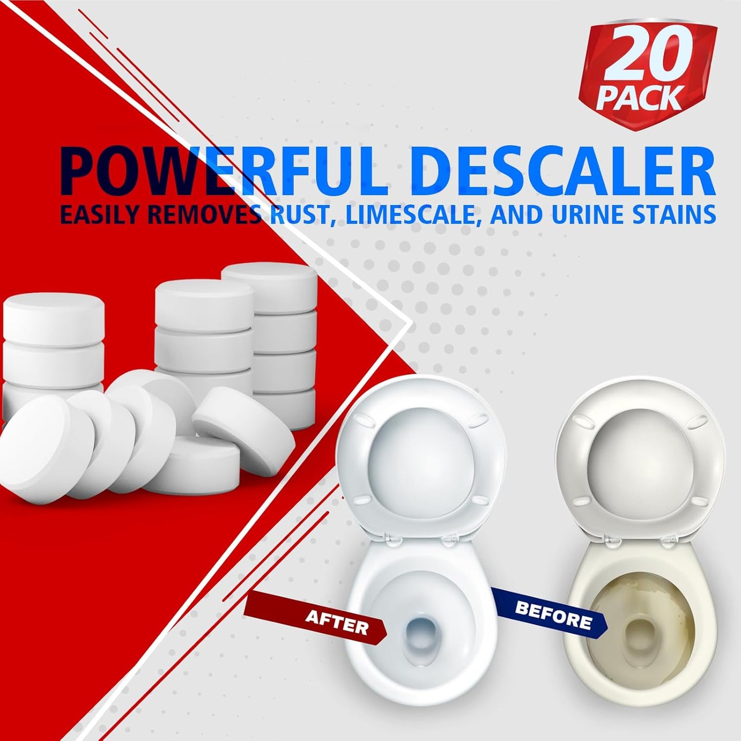 USKICH 20 Pack Toilet Bowl Cleaner Tablets,White Automatic Toilet Tank Cleaners, Long-Lasting Household Toilet Cleaners,Toilet flush Cleaning & Deodorizer