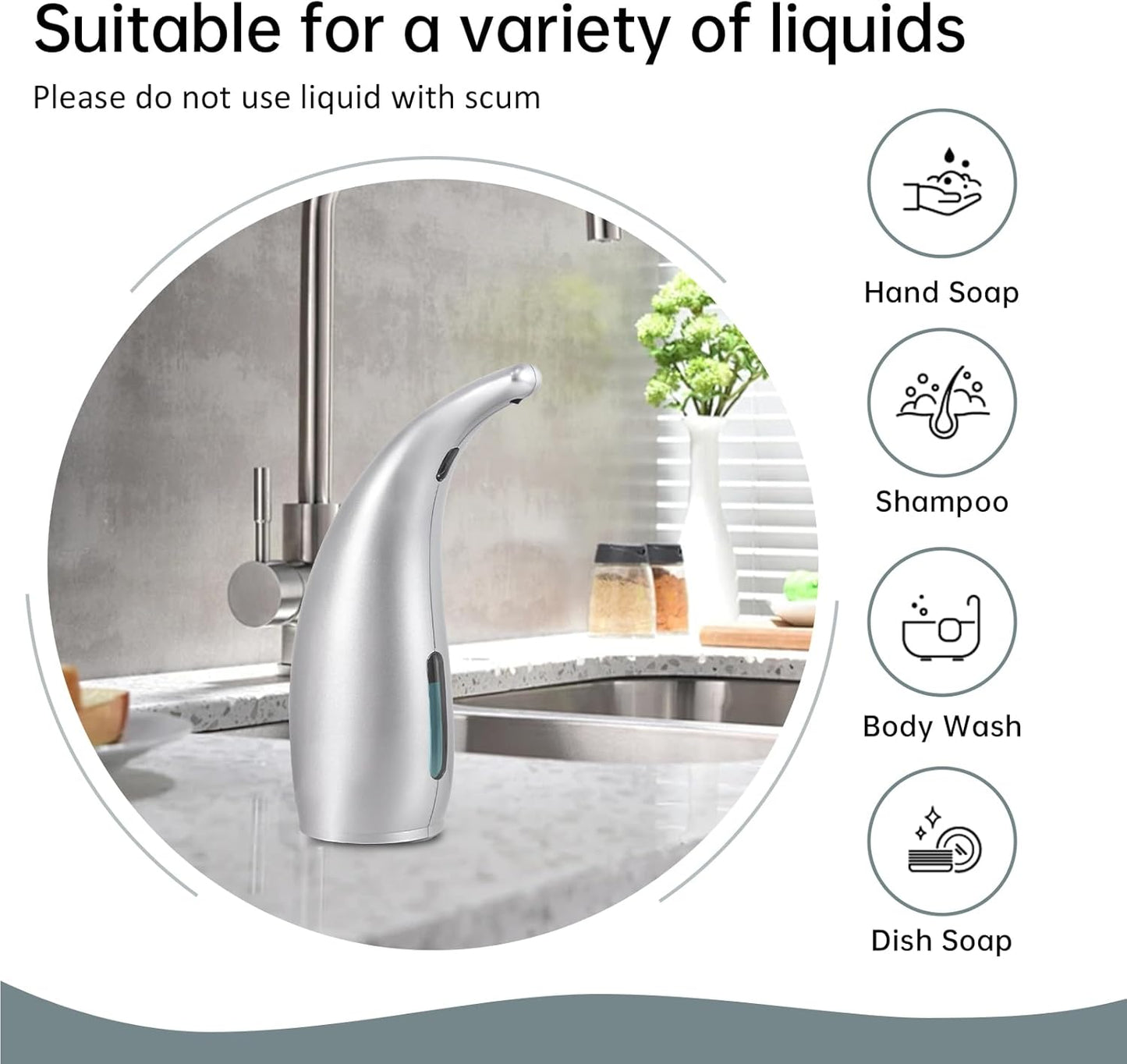 Automatic Liquid Soap Dispenser,300ML Touchless 4 Gear Adjustable, Countertop Electric Battery Operated Hand Soap Dispenser with Sensor for Bathroom,Kitchen,Office（Gray）