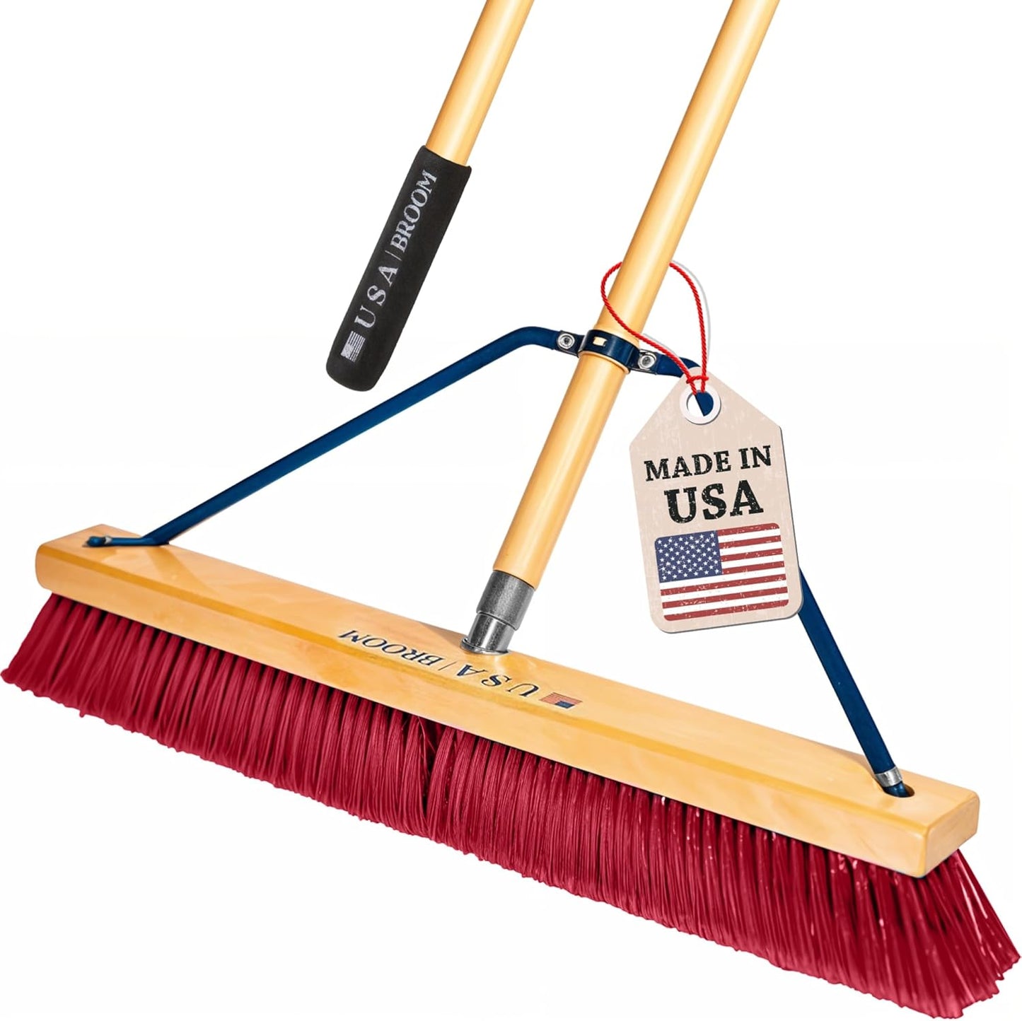 USA Broom 24" Soft Sweep Indoor Push Broom with 60" Handle. Ideal for Epoxy & Polished Floors. Durable American Made Steel Brackets-Stainless Steel Hardware. No Plastic. 100% Made in The USA