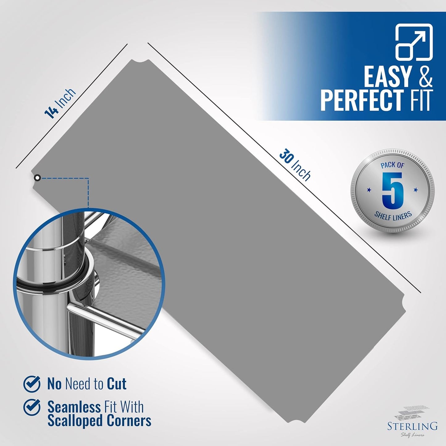 Sterling Shelf Liners for Wire Shelf System: Set of 5 in Graphite: 14 x 30 inch: Plastic Wire Shelving Mats