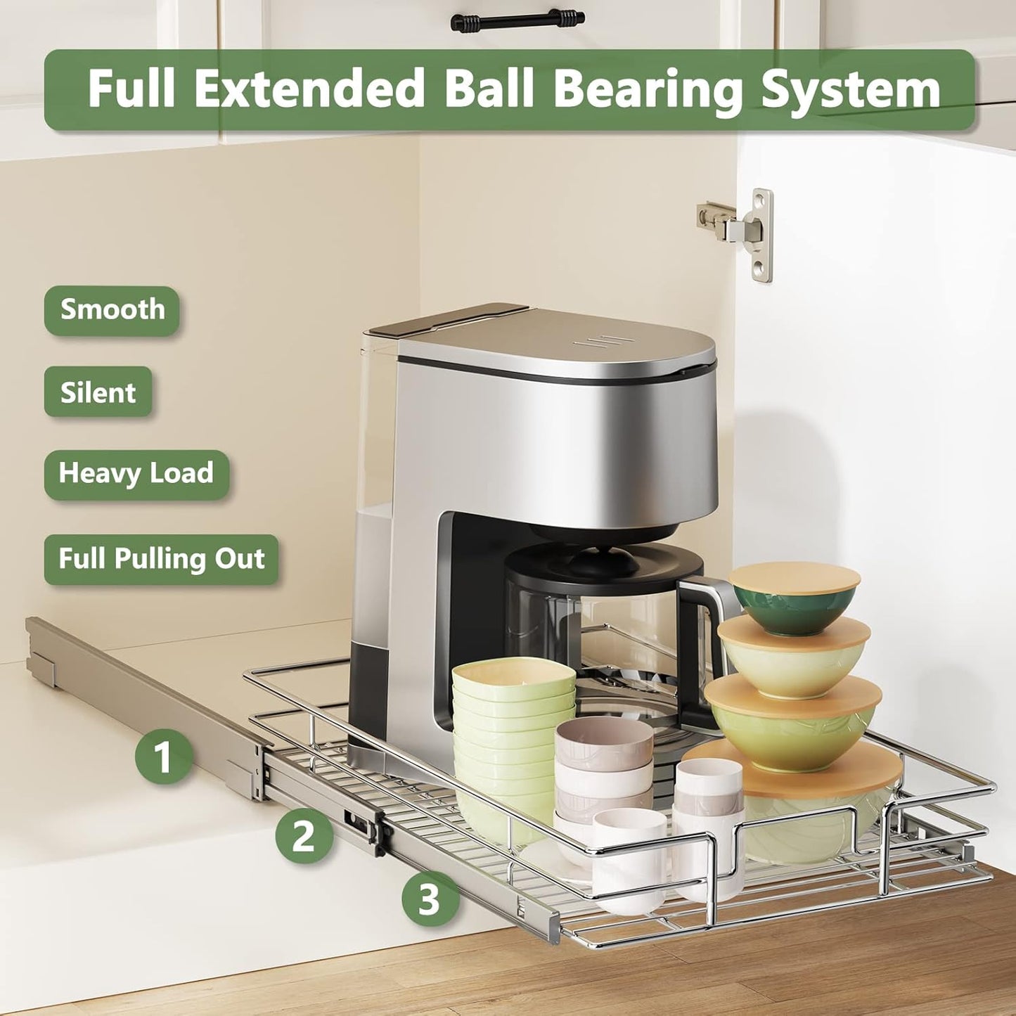 LOVMOR Pull Out Cabinet Organizer 9" W x 21½" D, Kitchen Cabinet Pull Out Shelves Slide Out Storage